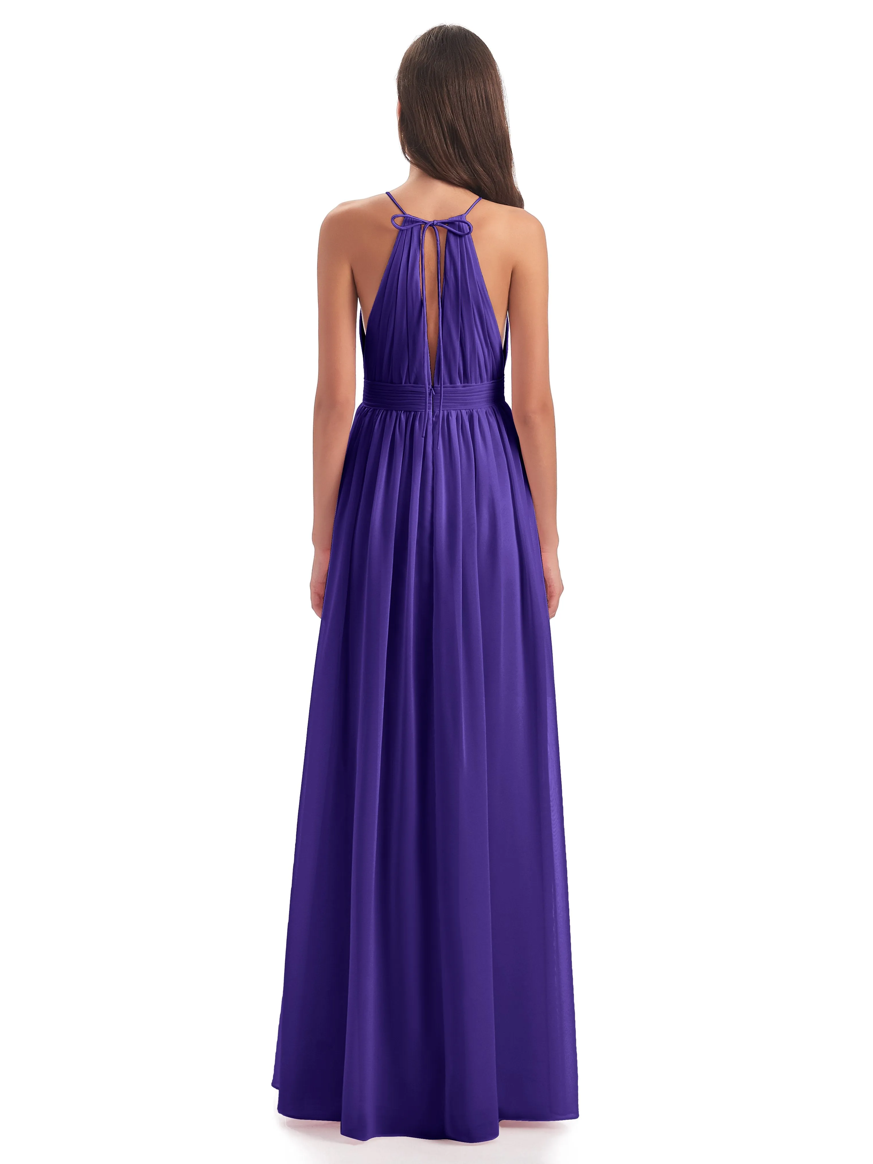 Marlowe Floor Length Halter Split Chiffon Bridesmaid Dresses