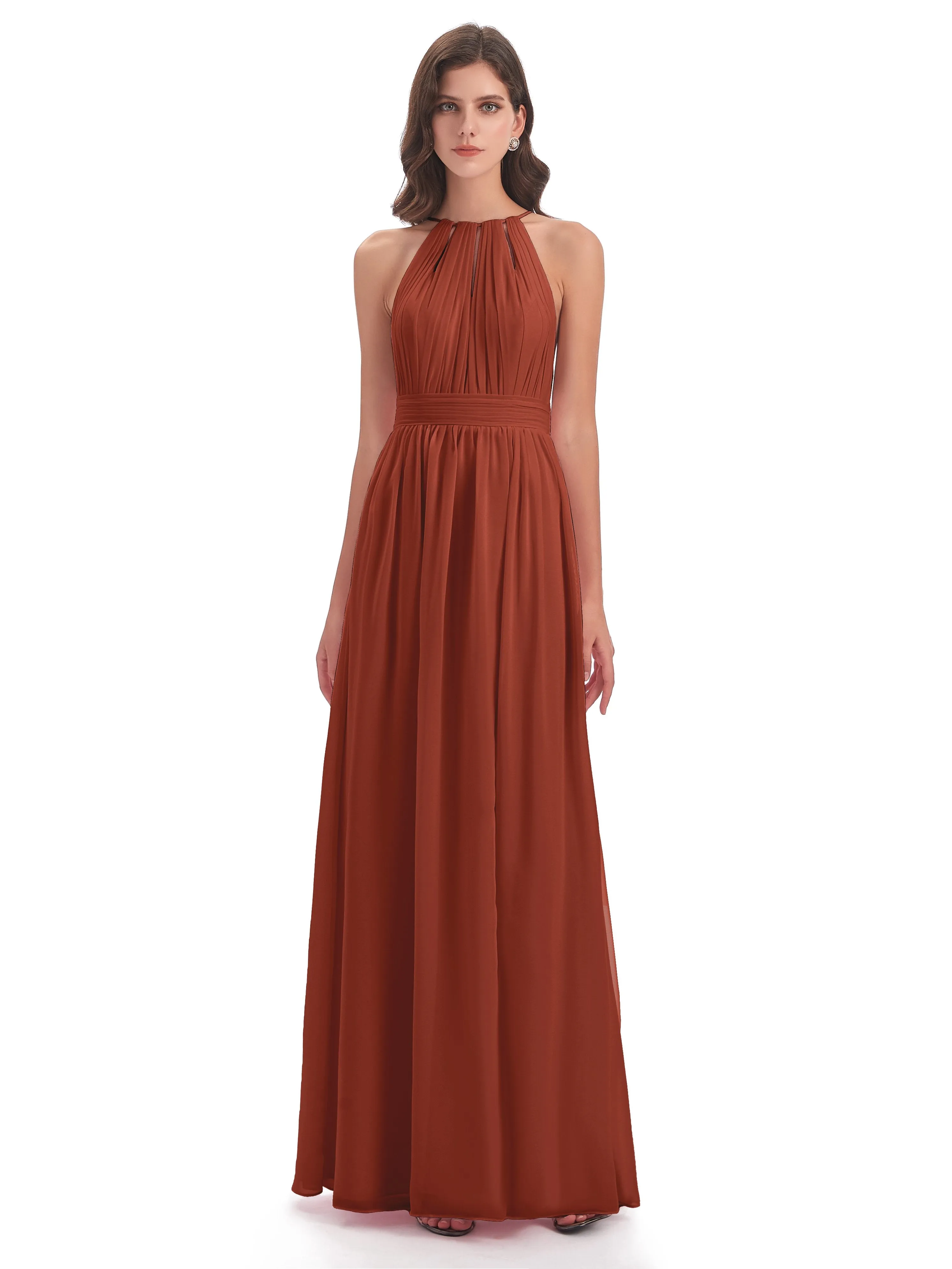 Marlowe Floor Length Halter Split Chiffon Bridesmaid Dresses