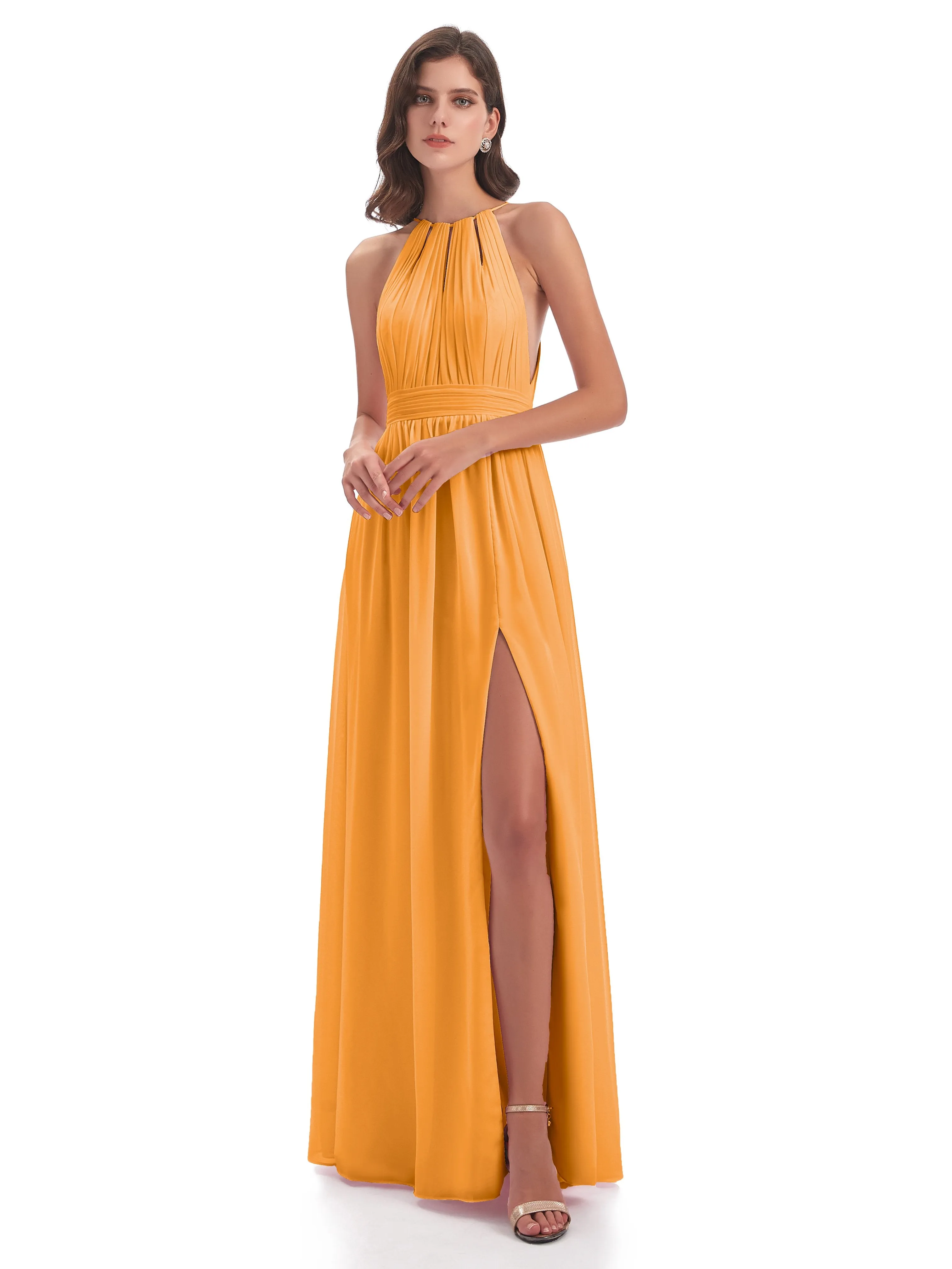 Marlowe Floor Length Halter Split Chiffon Bridesmaid Dresses
