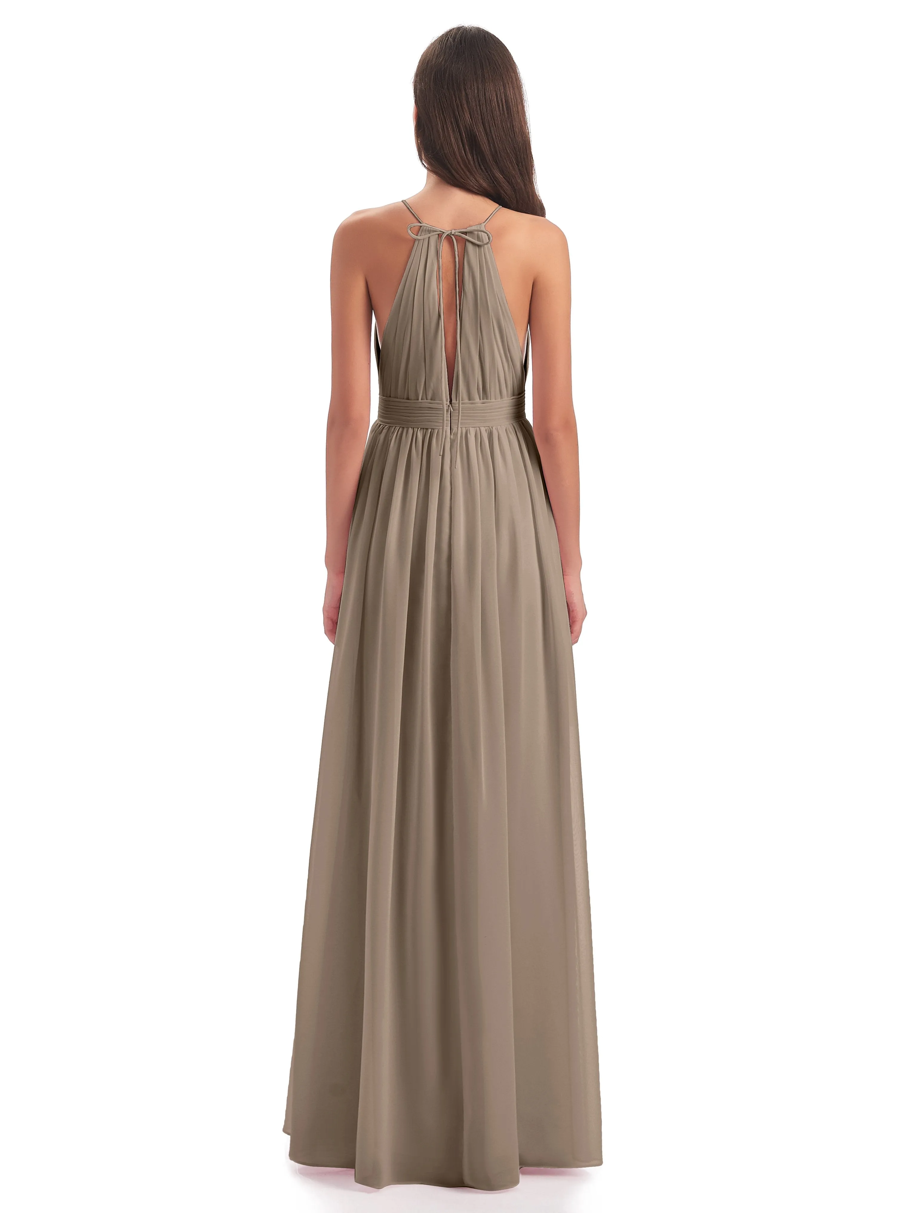 Marlowe Floor Length Halter Split Chiffon Bridesmaid Dresses