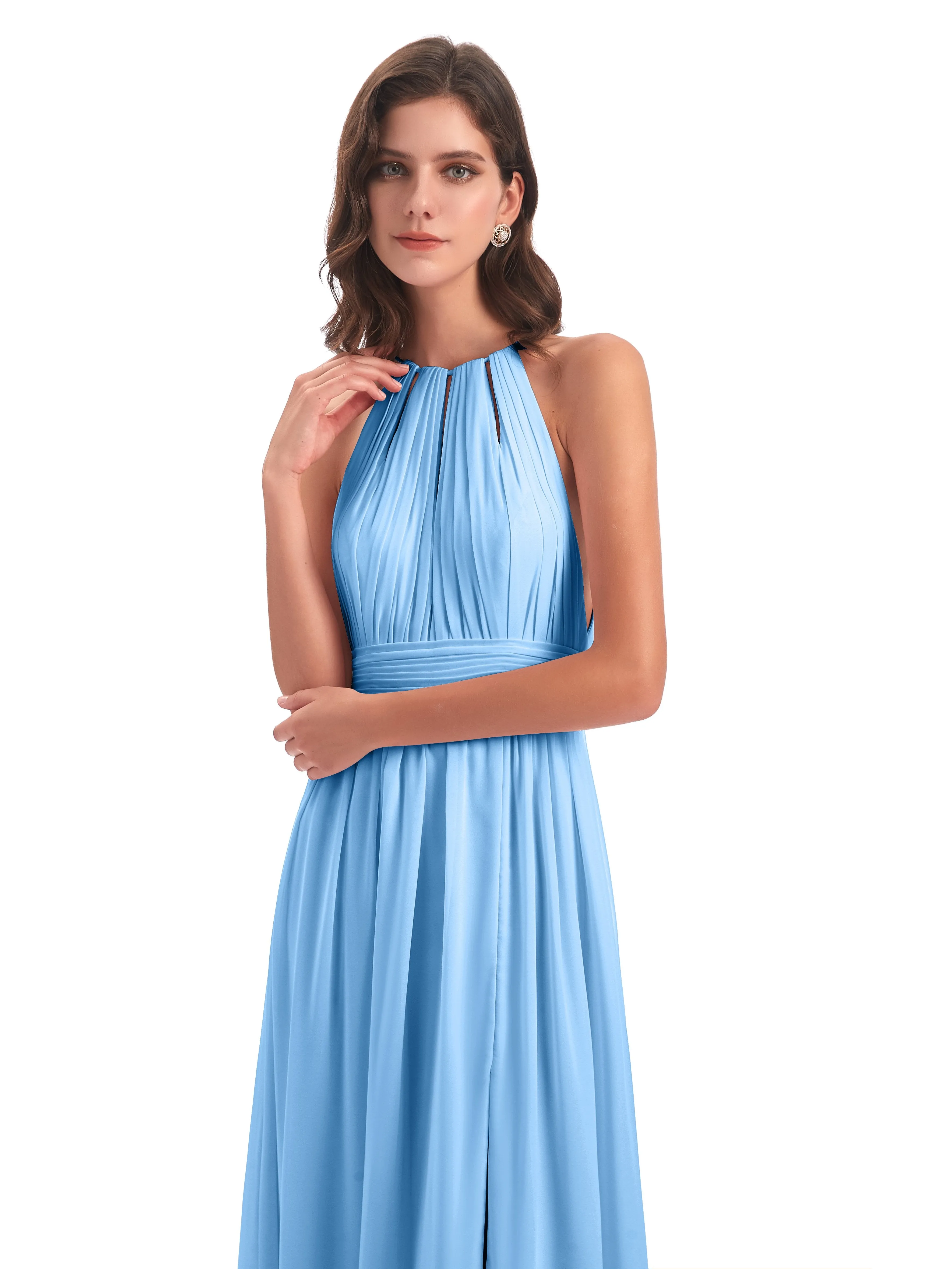 Marlowe Floor Length Halter Split Chiffon Bridesmaid Dresses
