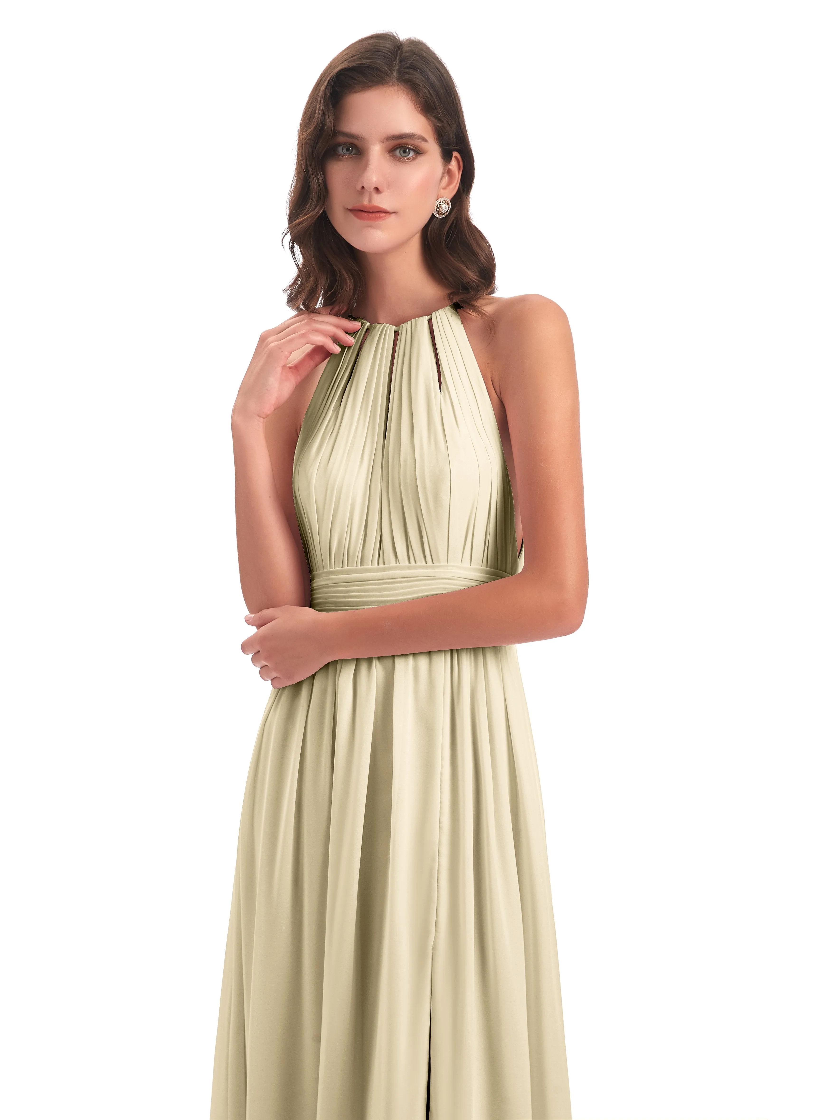 Marlowe Floor Length Halter Split Chiffon Bridesmaid Dresses