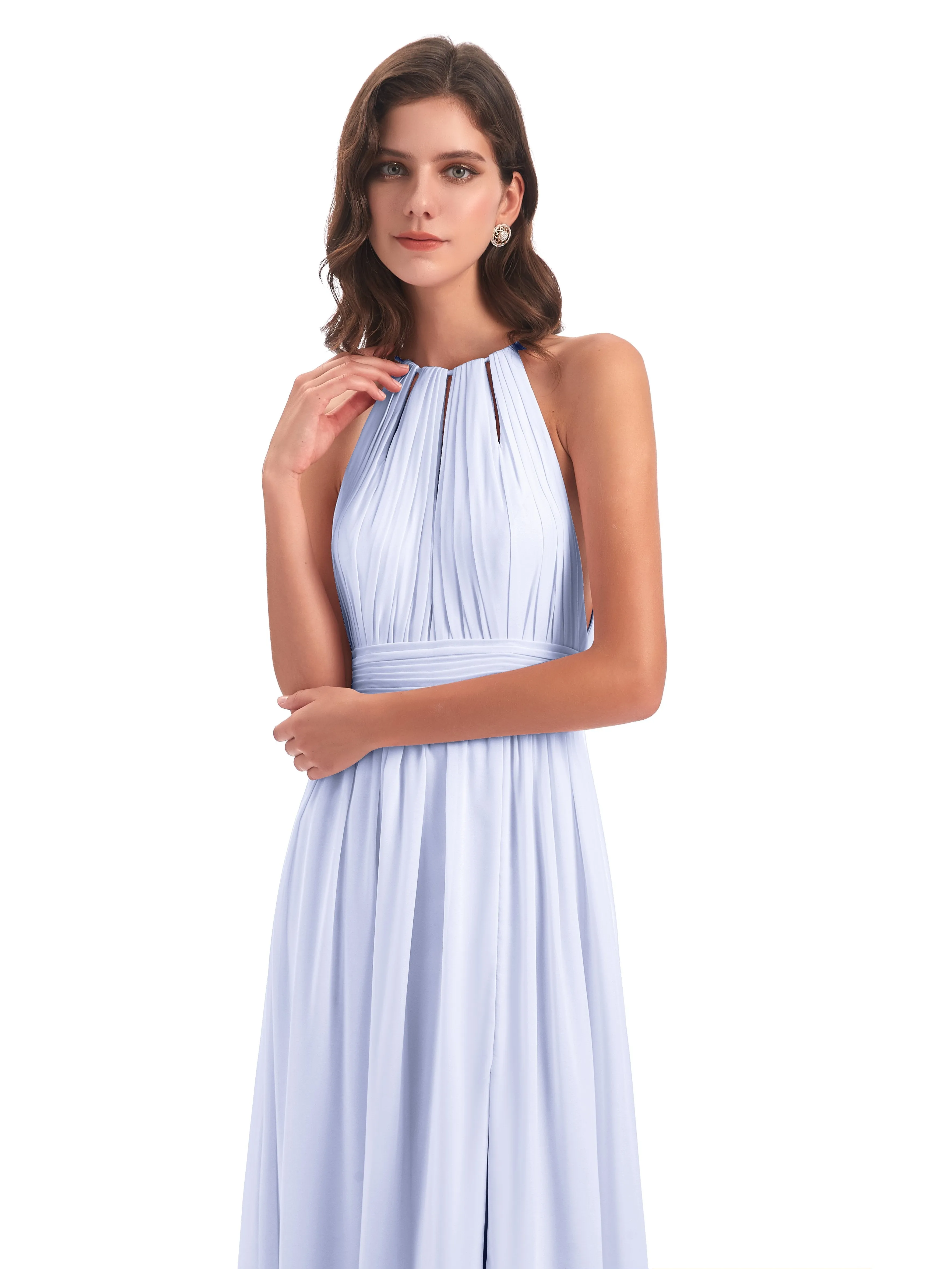 Marlowe Floor Length Halter Split Chiffon Bridesmaid Dresses