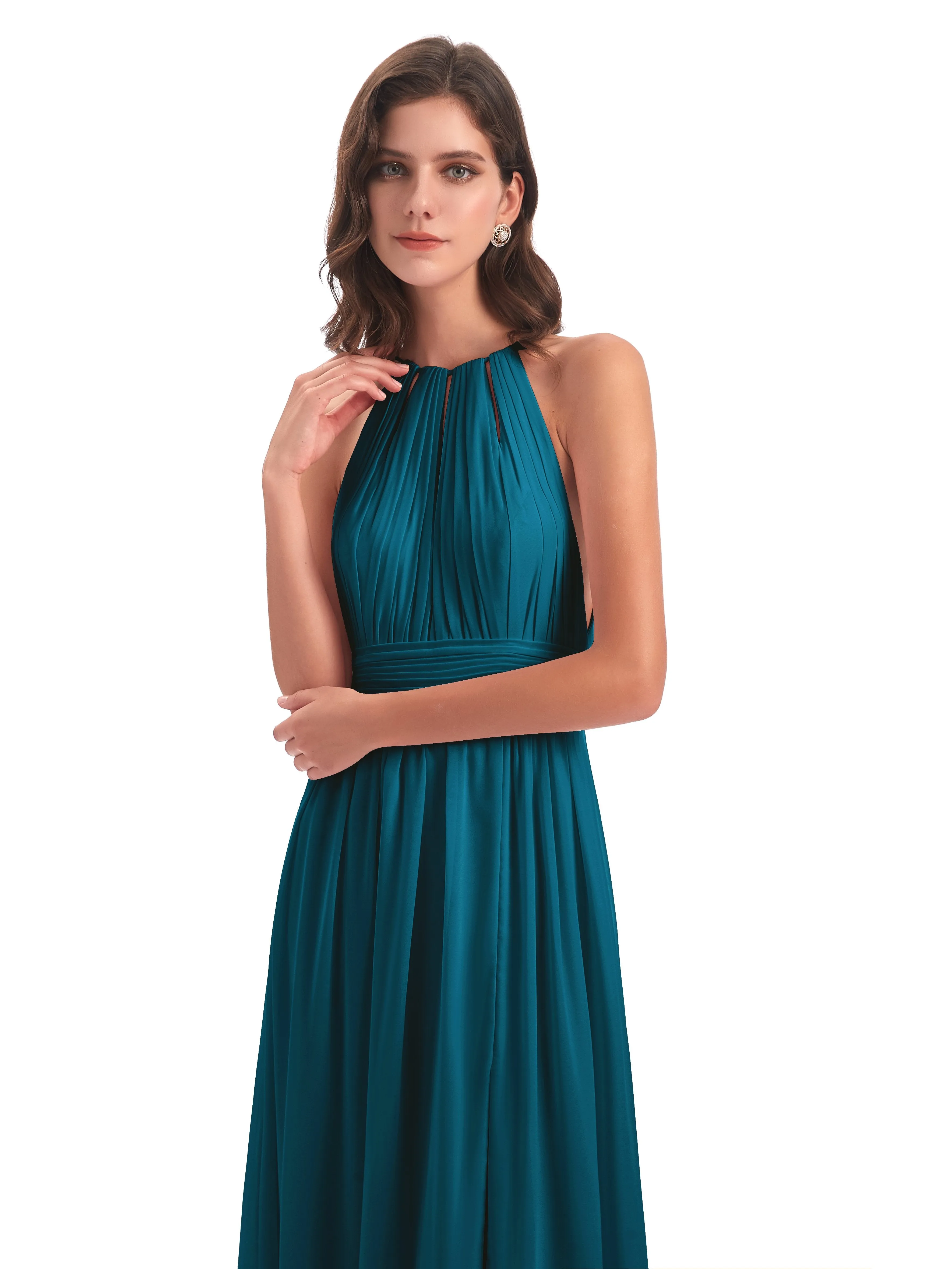 Marlowe Floor Length Halter Split Chiffon Bridesmaid Dresses