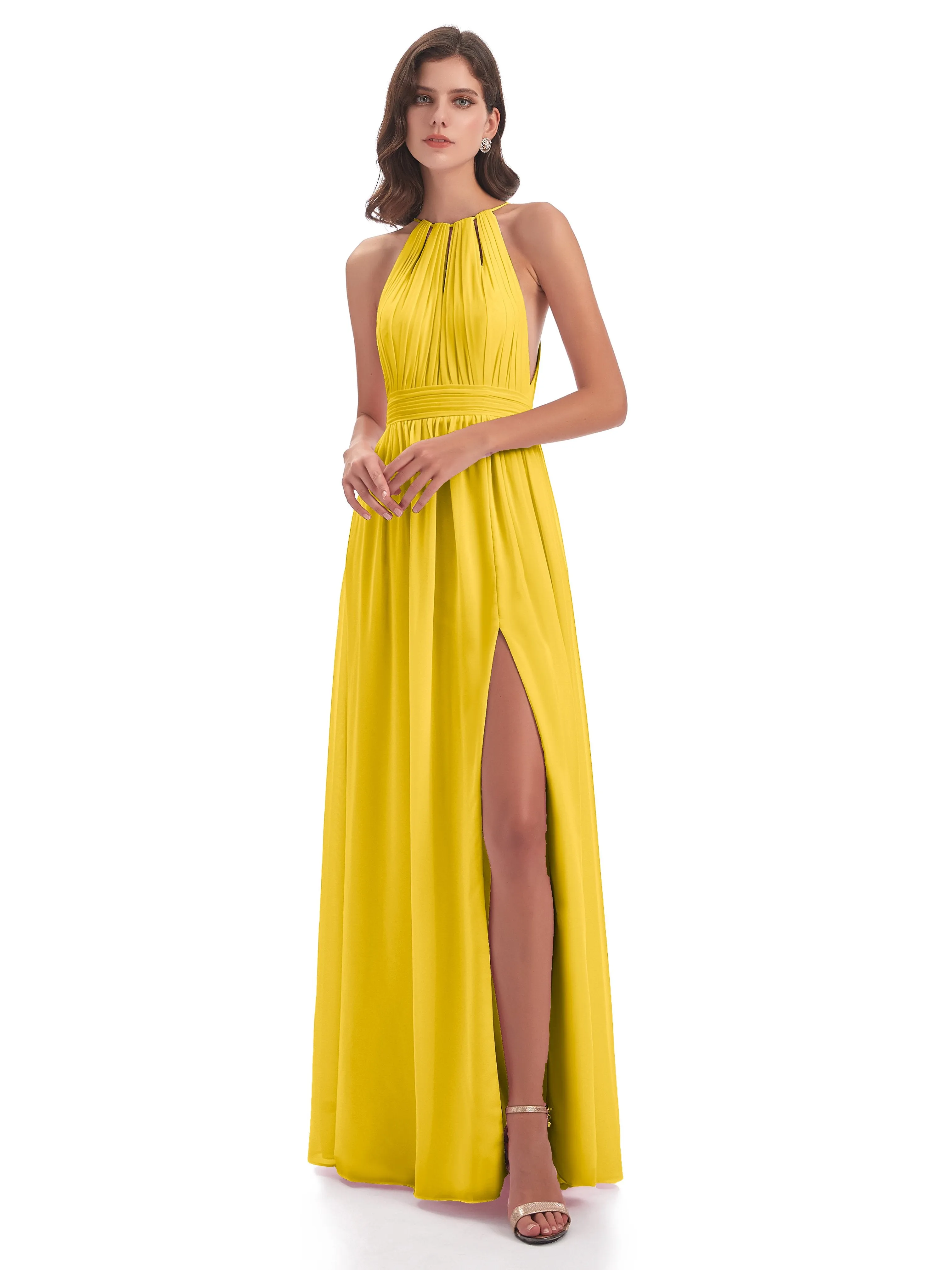 Marlowe Floor Length Halter Split Chiffon Bridesmaid Dresses