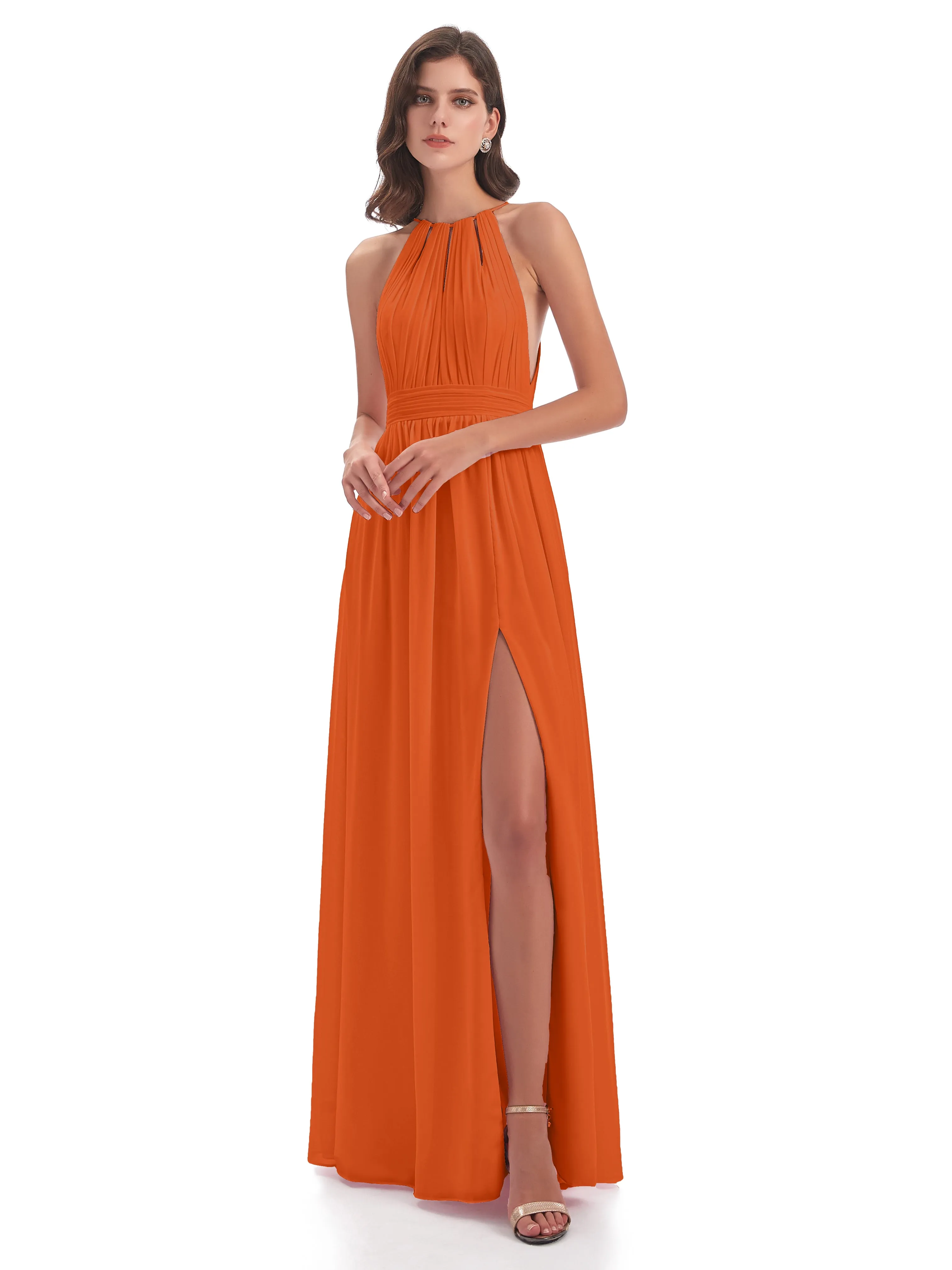 Marlowe Floor Length Halter Split Chiffon Bridesmaid Dresses