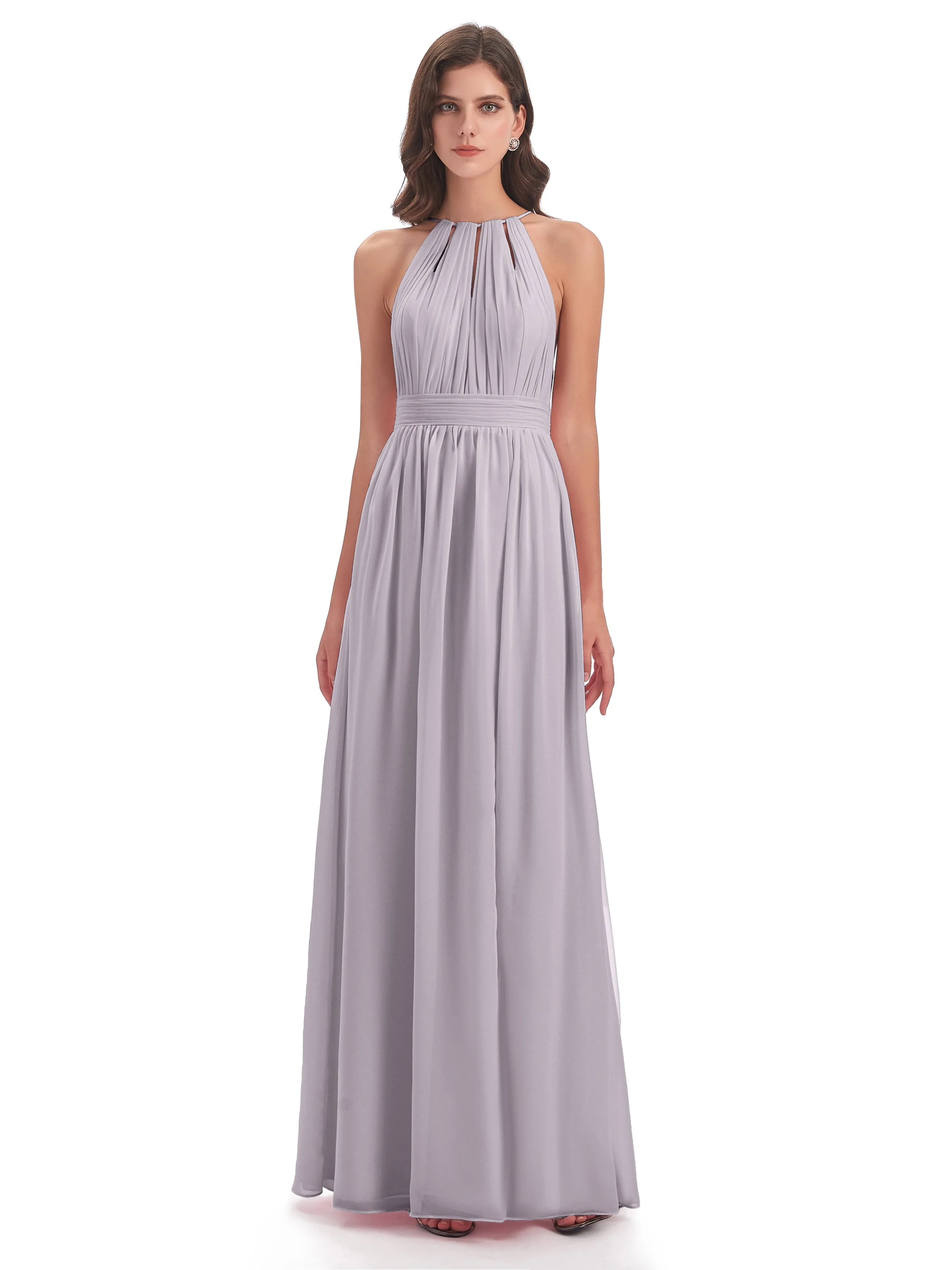 Marlowe Floor Length Halter Split Chiffon Bridesmaid Dresses