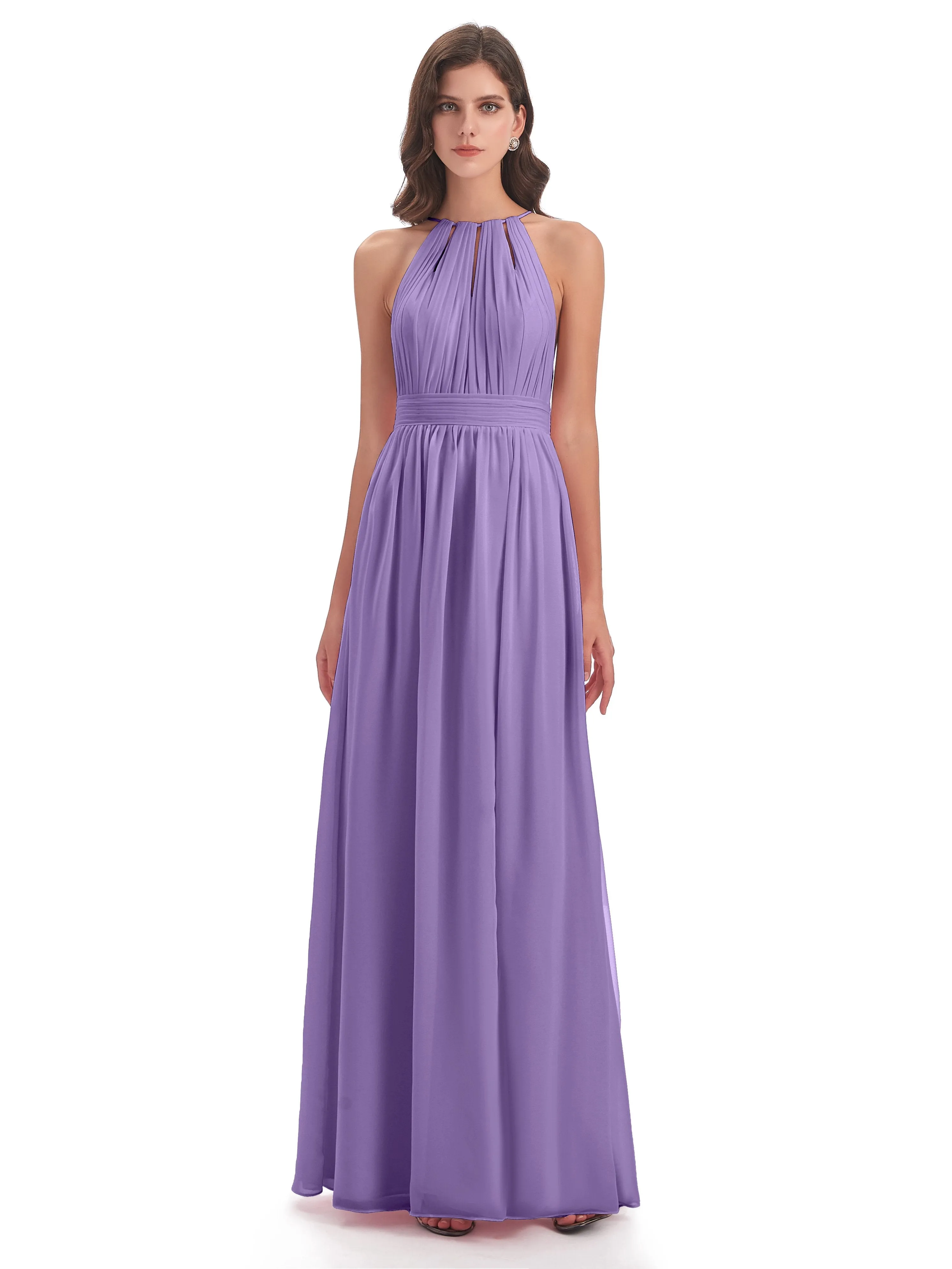 Marlowe Floor Length Halter Split Chiffon Bridesmaid Dresses