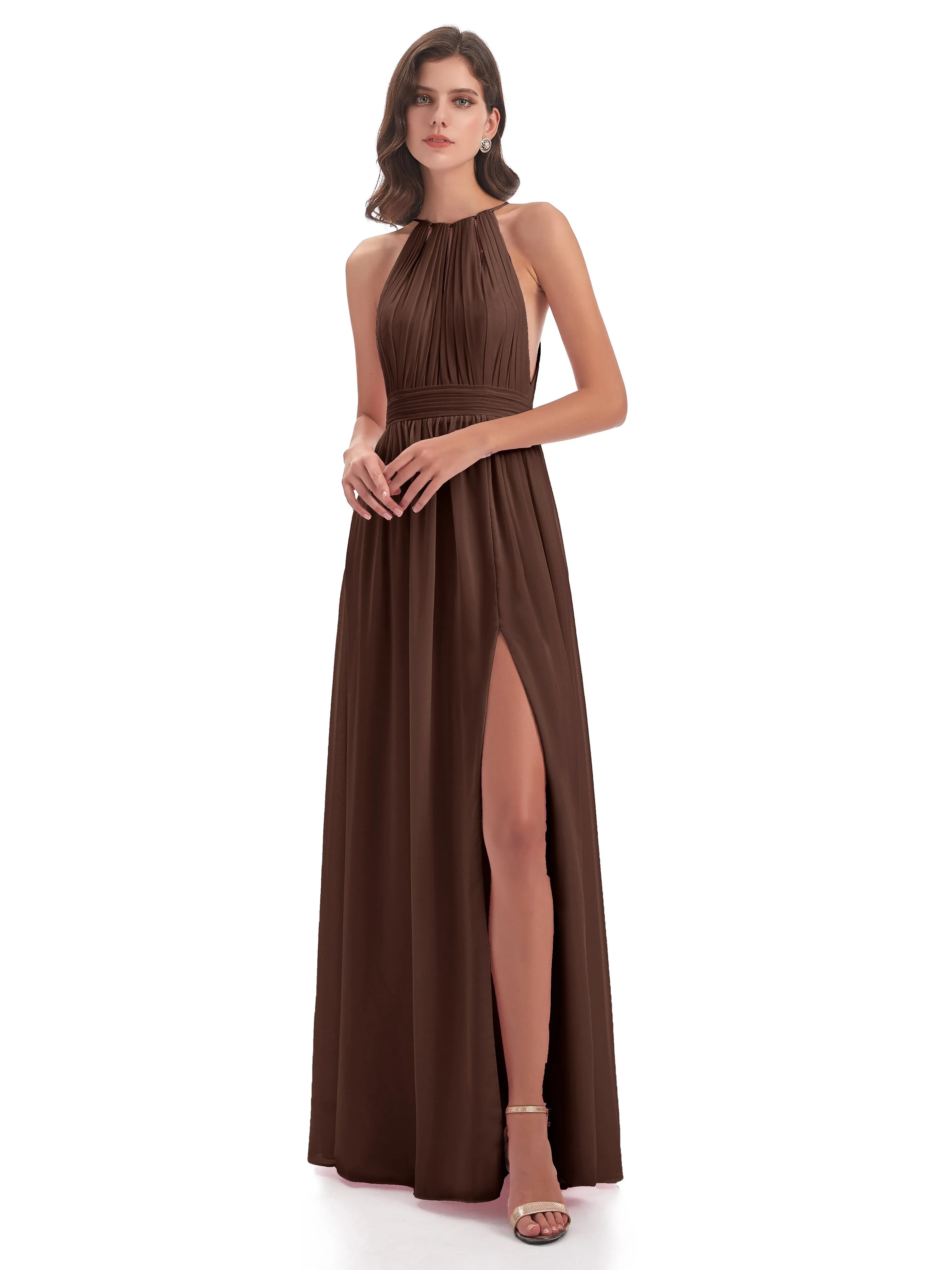 Marlowe Floor Length Halter Split Chiffon Bridesmaid Dresses