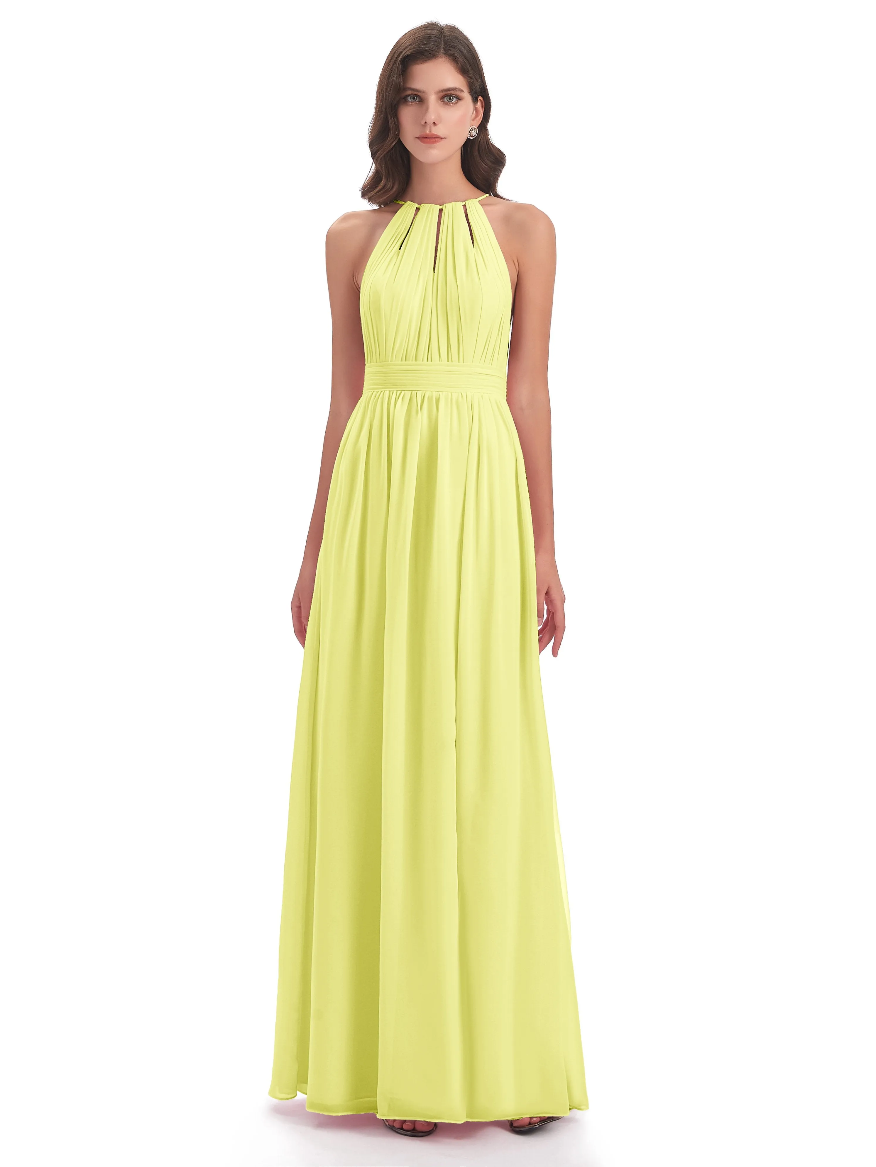 Marlowe Floor Length Halter Split Chiffon Bridesmaid Dresses