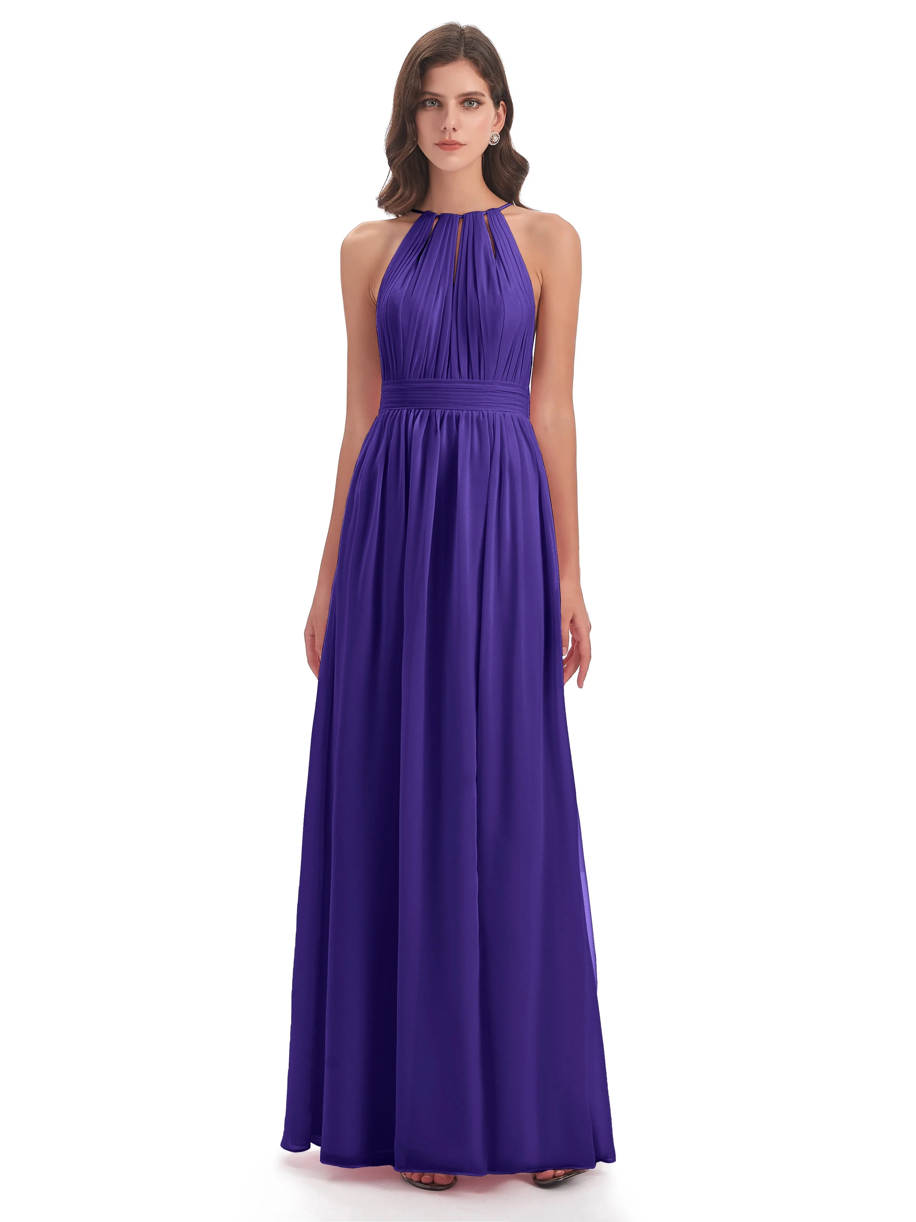 Marlowe Floor Length Halter Split Chiffon Bridesmaid Dresses