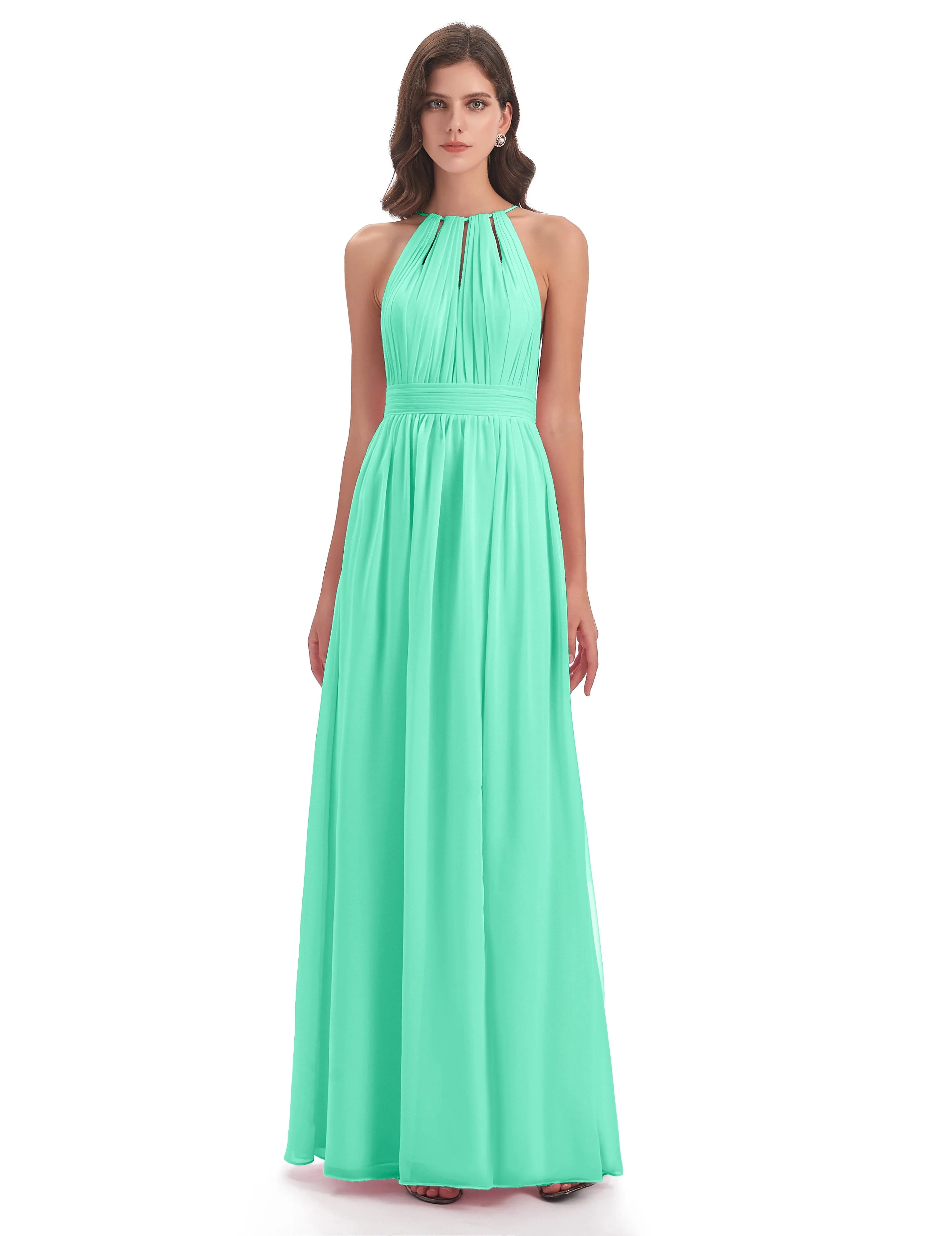 Marlowe Floor Length Halter Split Chiffon Bridesmaid Dresses
