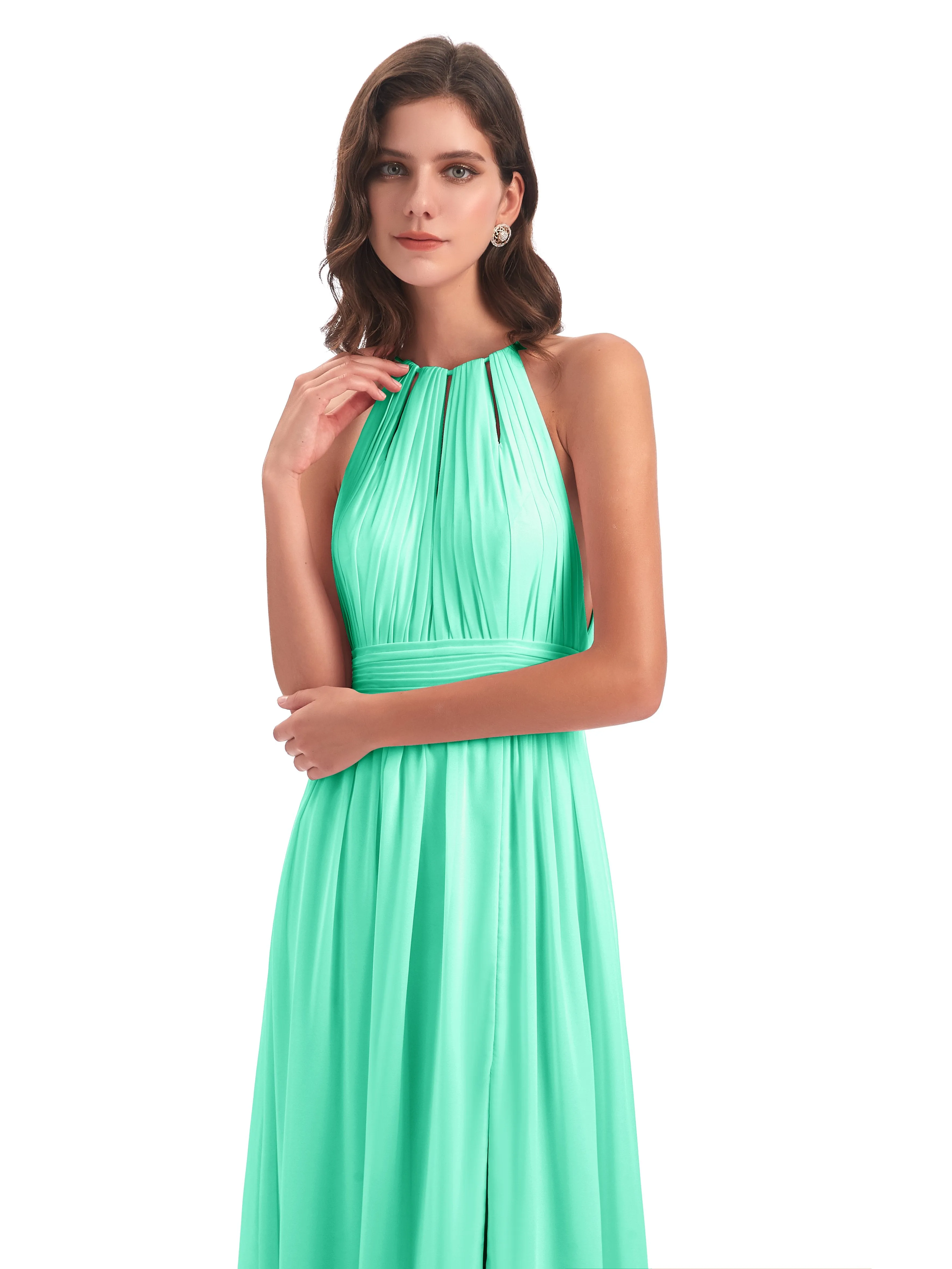 Marlowe Floor Length Halter Split Chiffon Bridesmaid Dresses