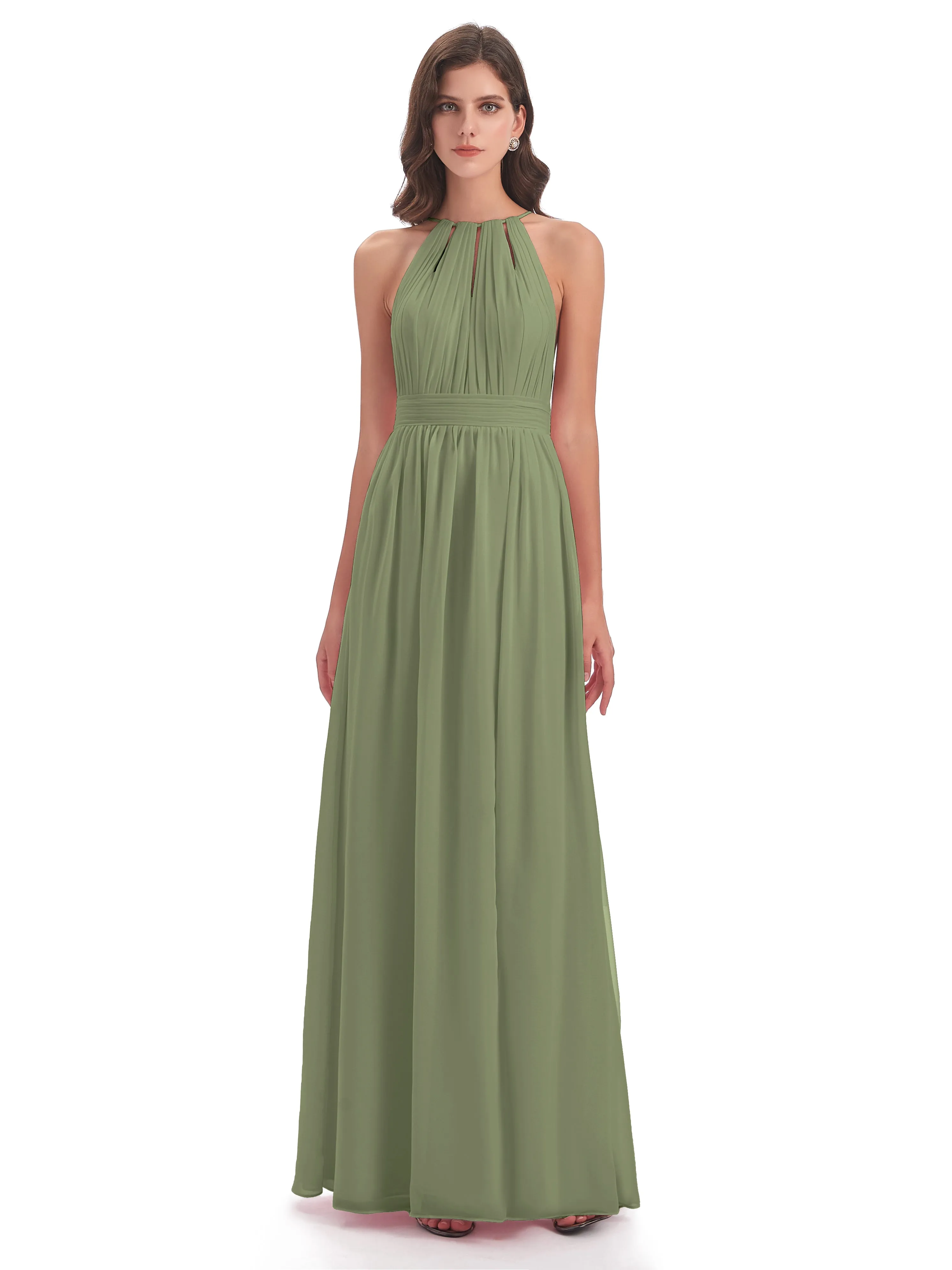 Marlowe Floor Length Halter Split Chiffon Bridesmaid Dresses