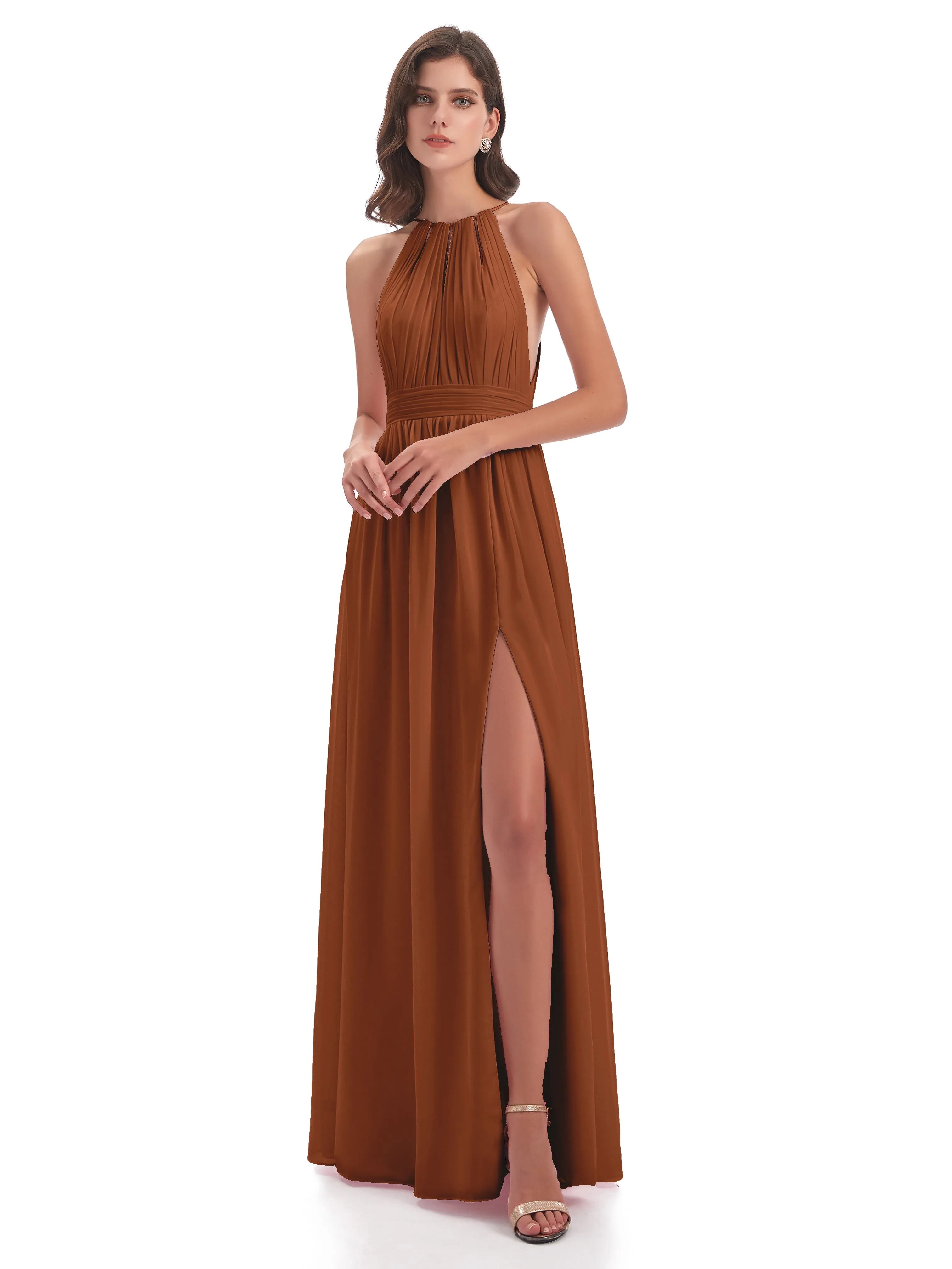 Marlowe Floor Length Halter Split Chiffon Bridesmaid Dresses