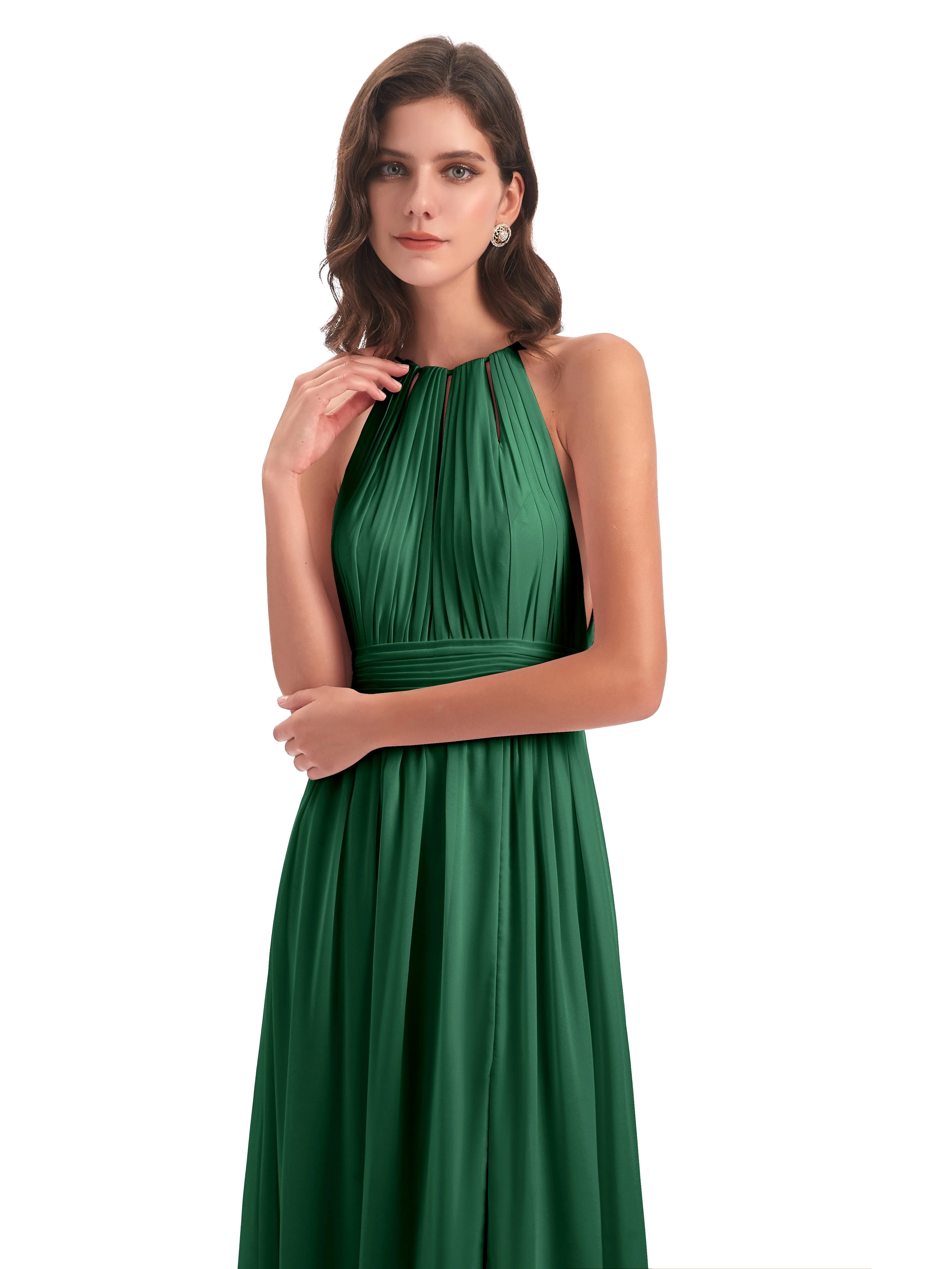 Marlowe Floor Length Halter Split Chiffon Bridesmaid Dresses