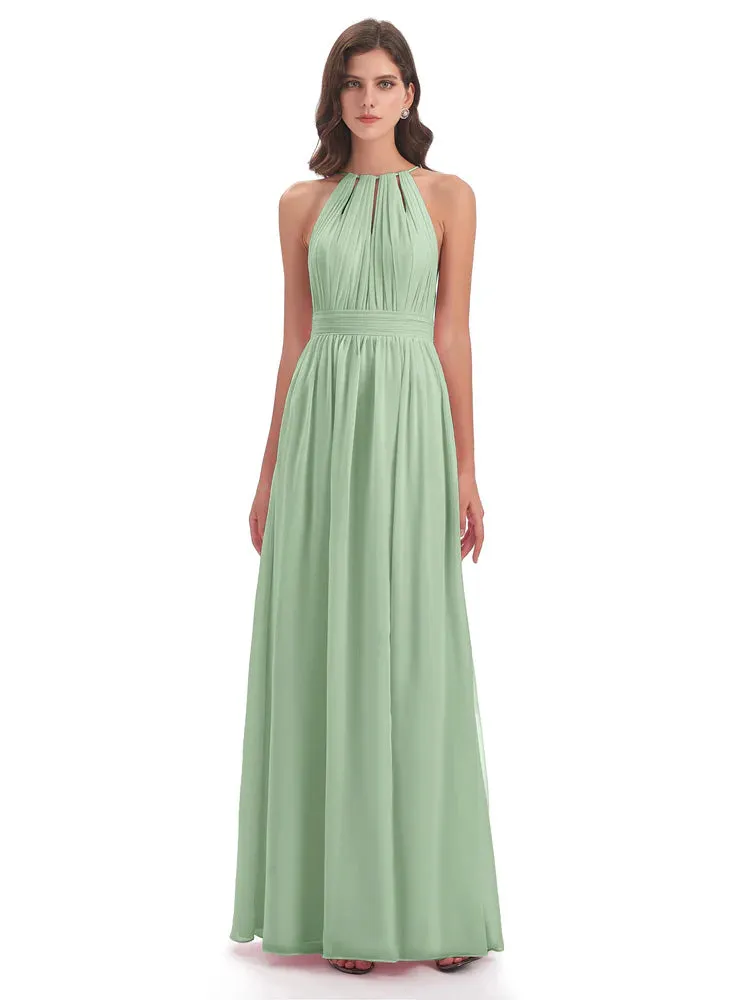Marlowe Floor Length Halter Split Chiffon Bridesmaid Dresses