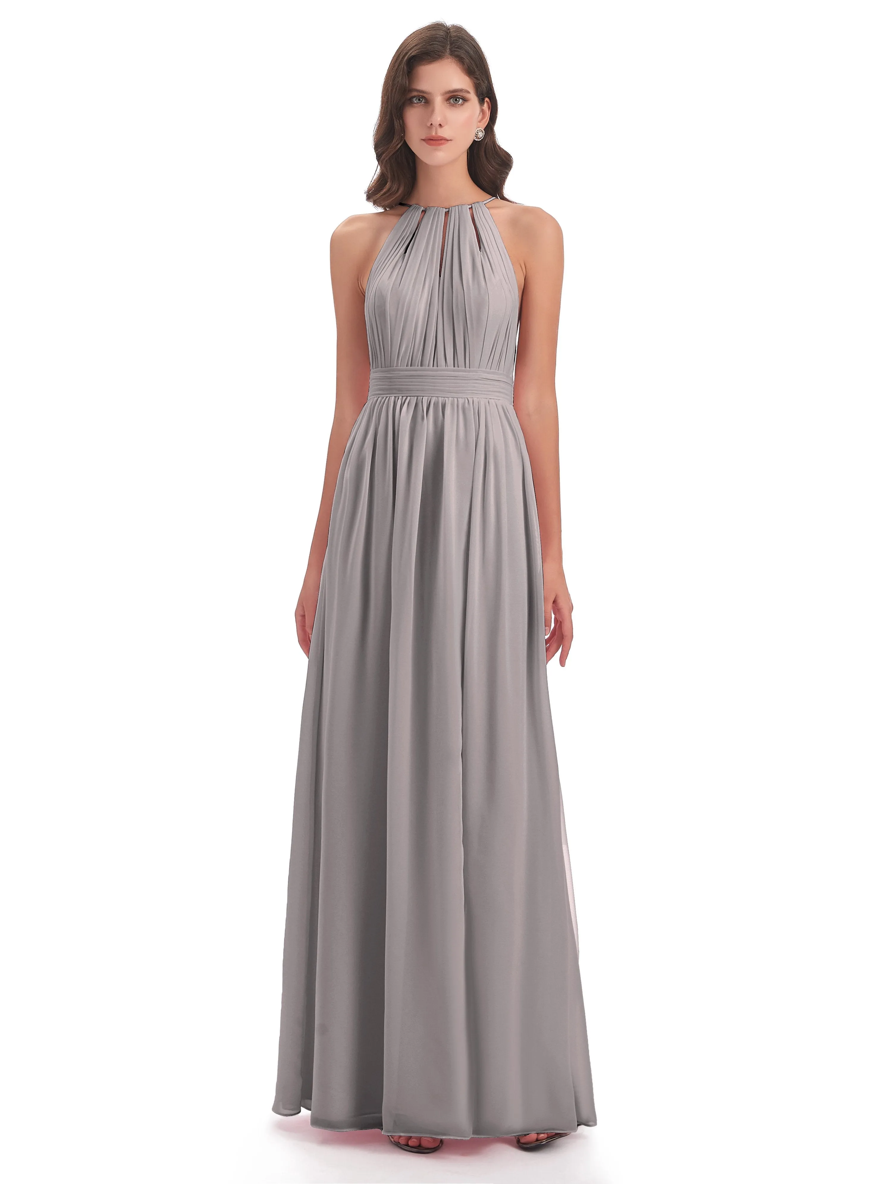 Marlowe Floor Length Halter Split Chiffon Bridesmaid Dresses
