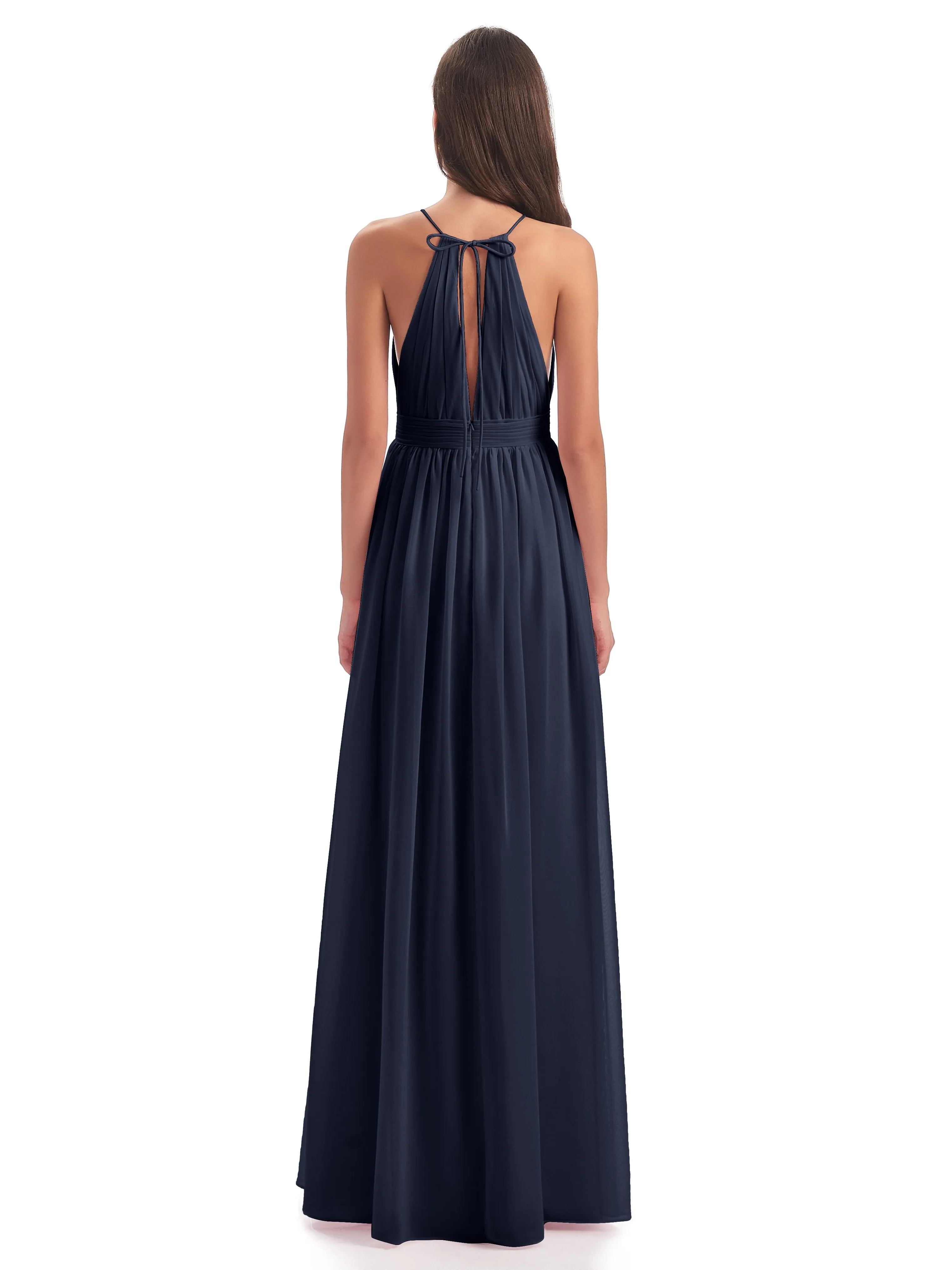 Marlowe Floor Length Halter Split Chiffon Bridesmaid Dresses