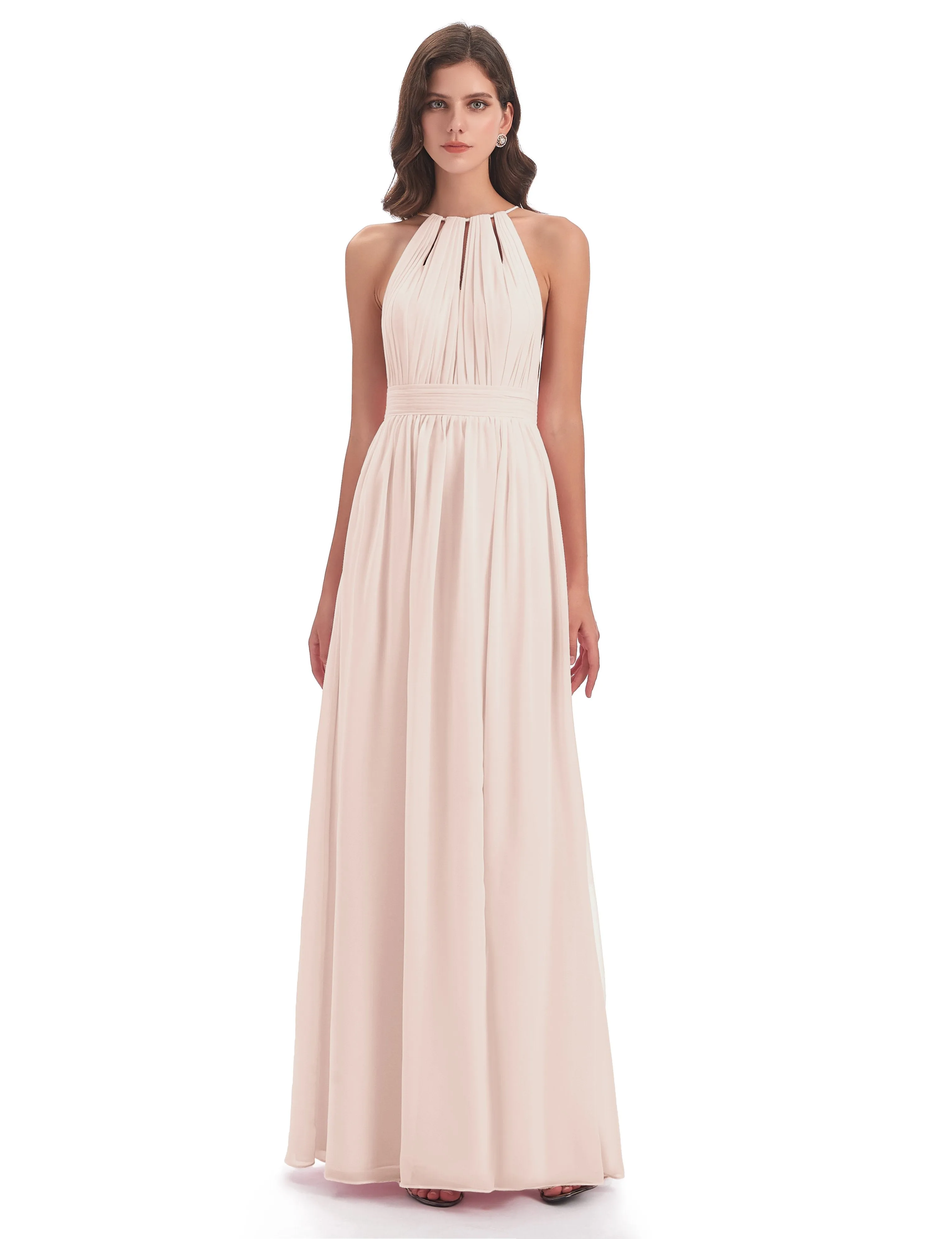 Marlowe Floor Length Halter Split Chiffon Bridesmaid Dresses