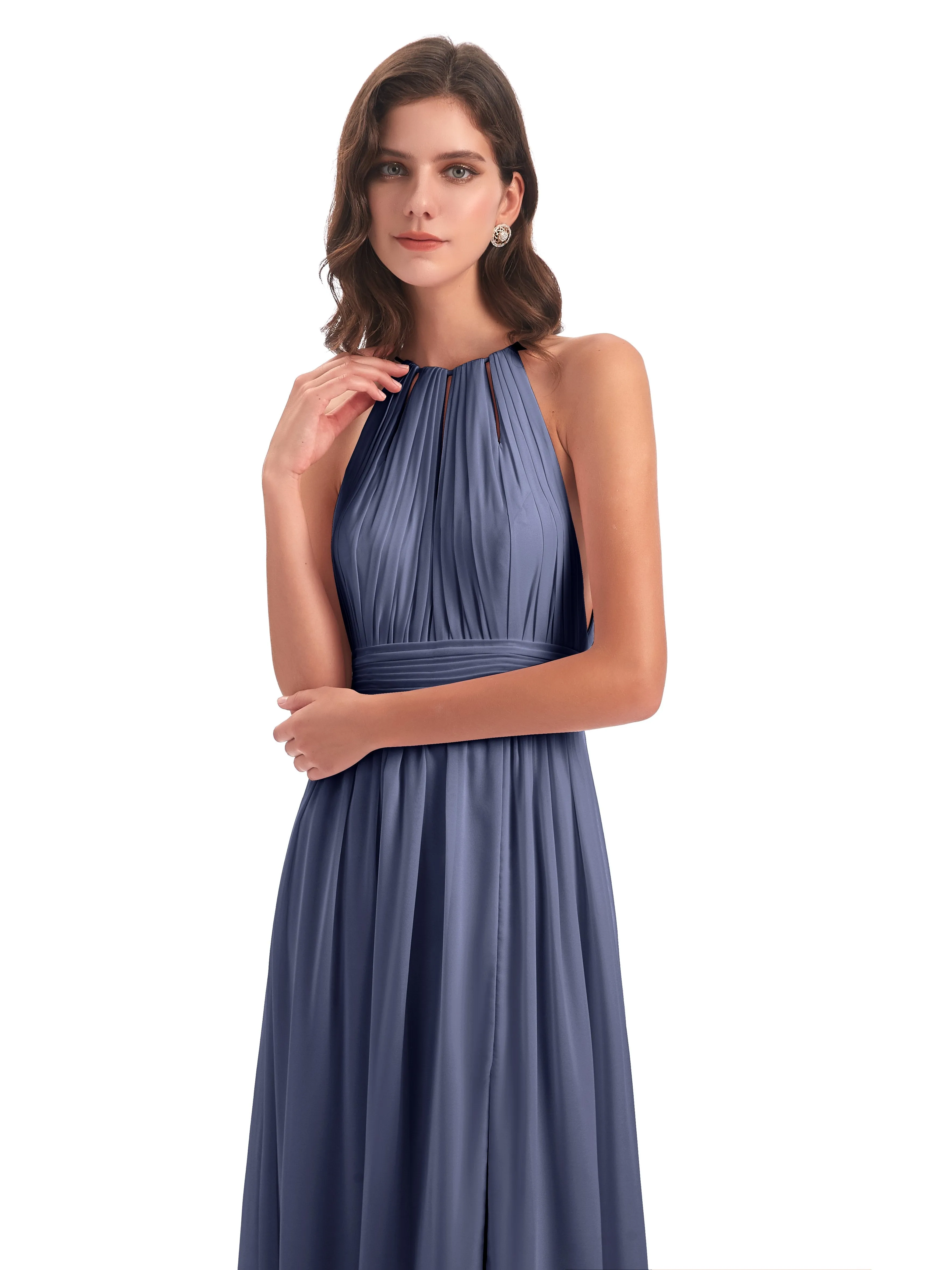 Marlowe Floor Length Halter Split Chiffon Bridesmaid Dresses