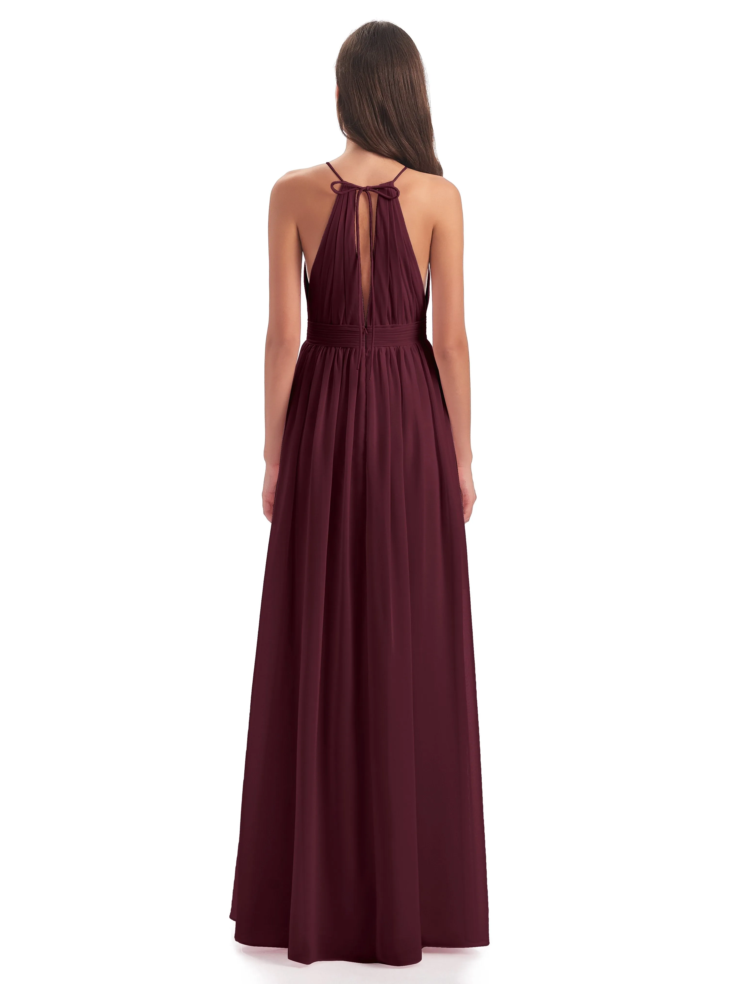 Marlowe Floor Length Halter Split Chiffon Bridesmaid Dresses