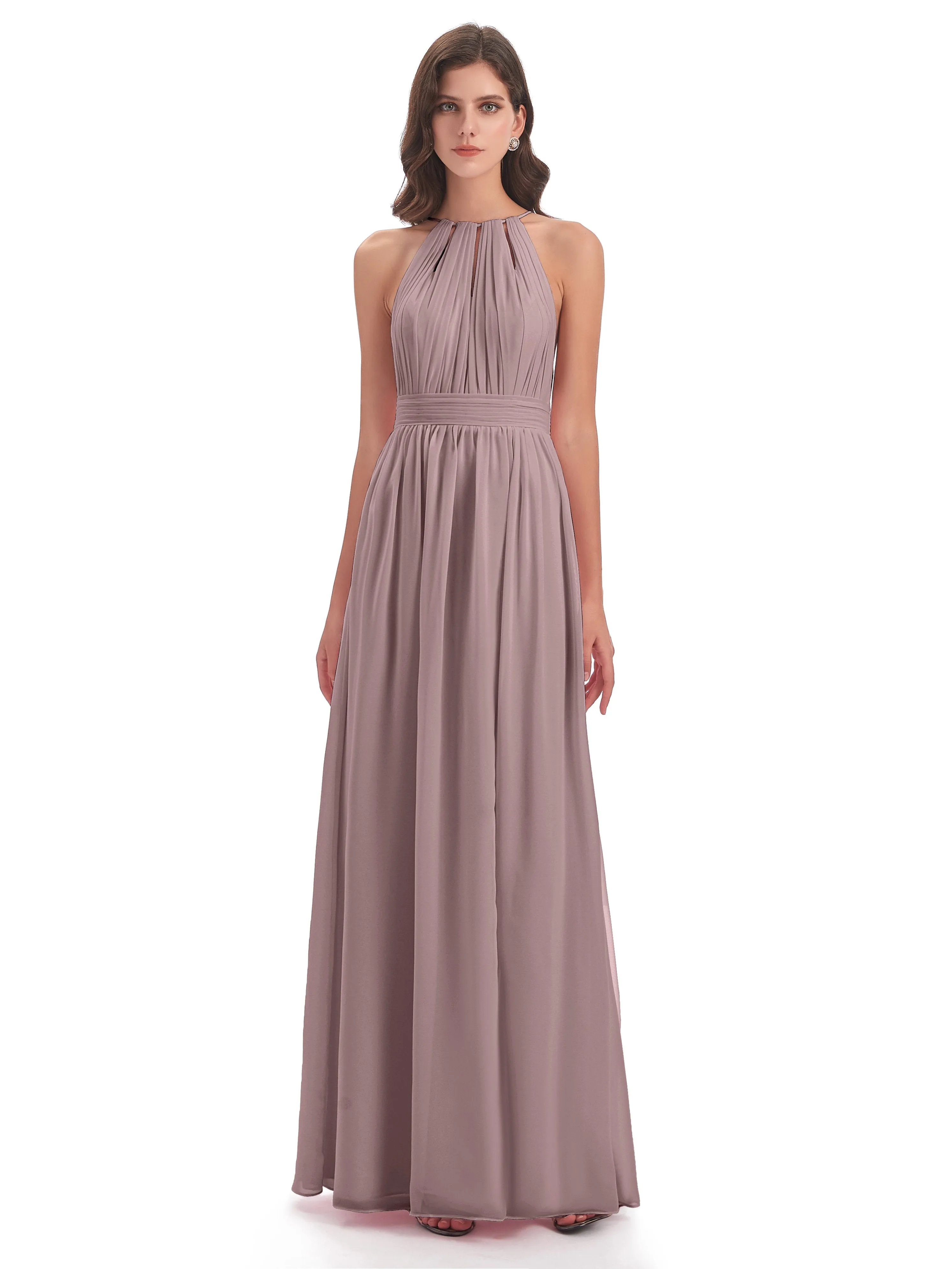 Marlowe Floor Length Halter Split Chiffon Bridesmaid Dresses