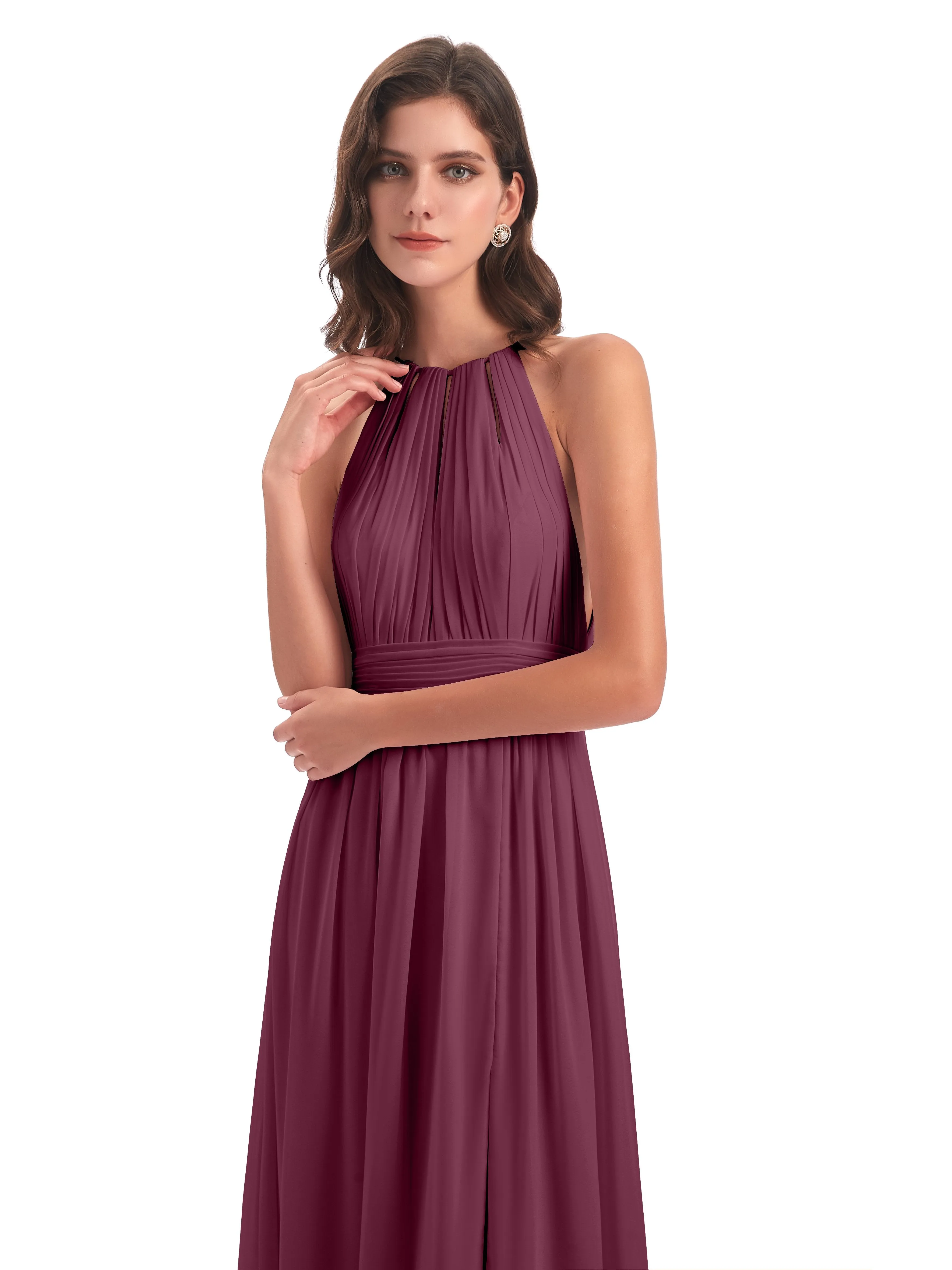 Marlowe Floor Length Halter Split Chiffon Bridesmaid Dresses