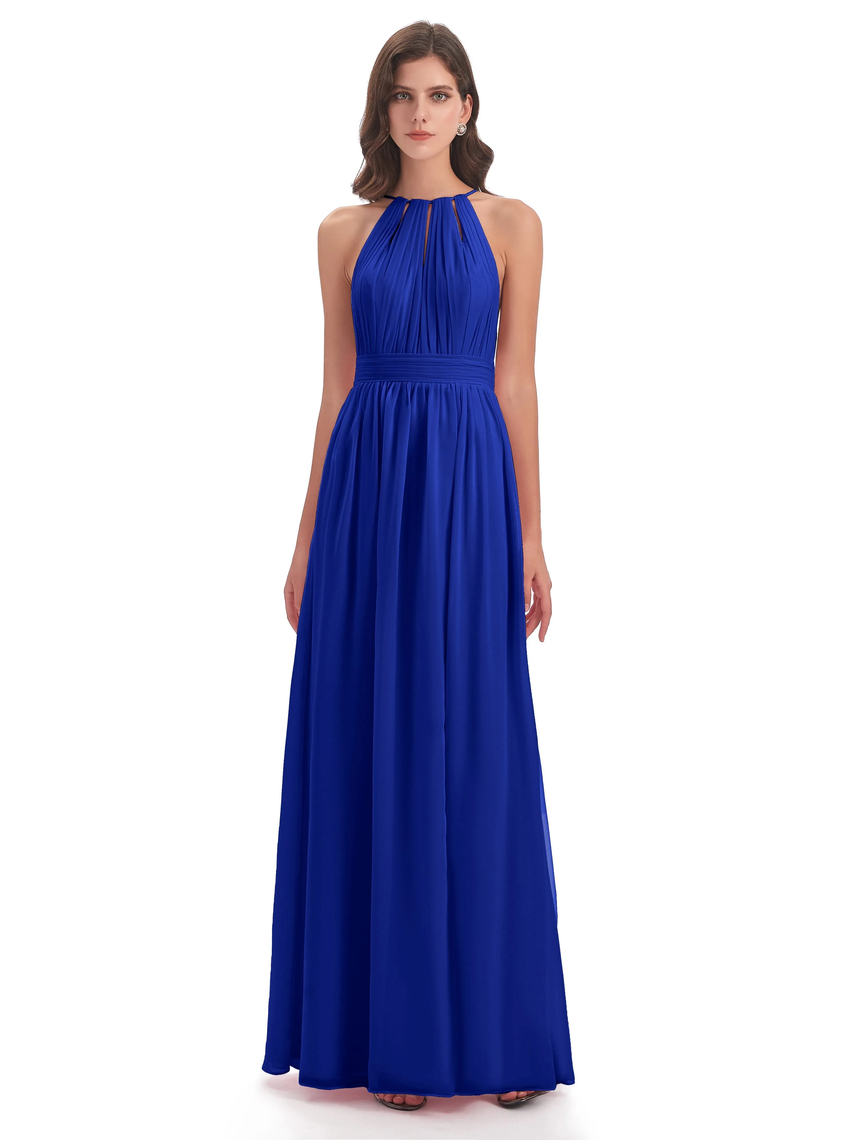 Marlowe Floor Length Halter Split Chiffon Bridesmaid Dresses