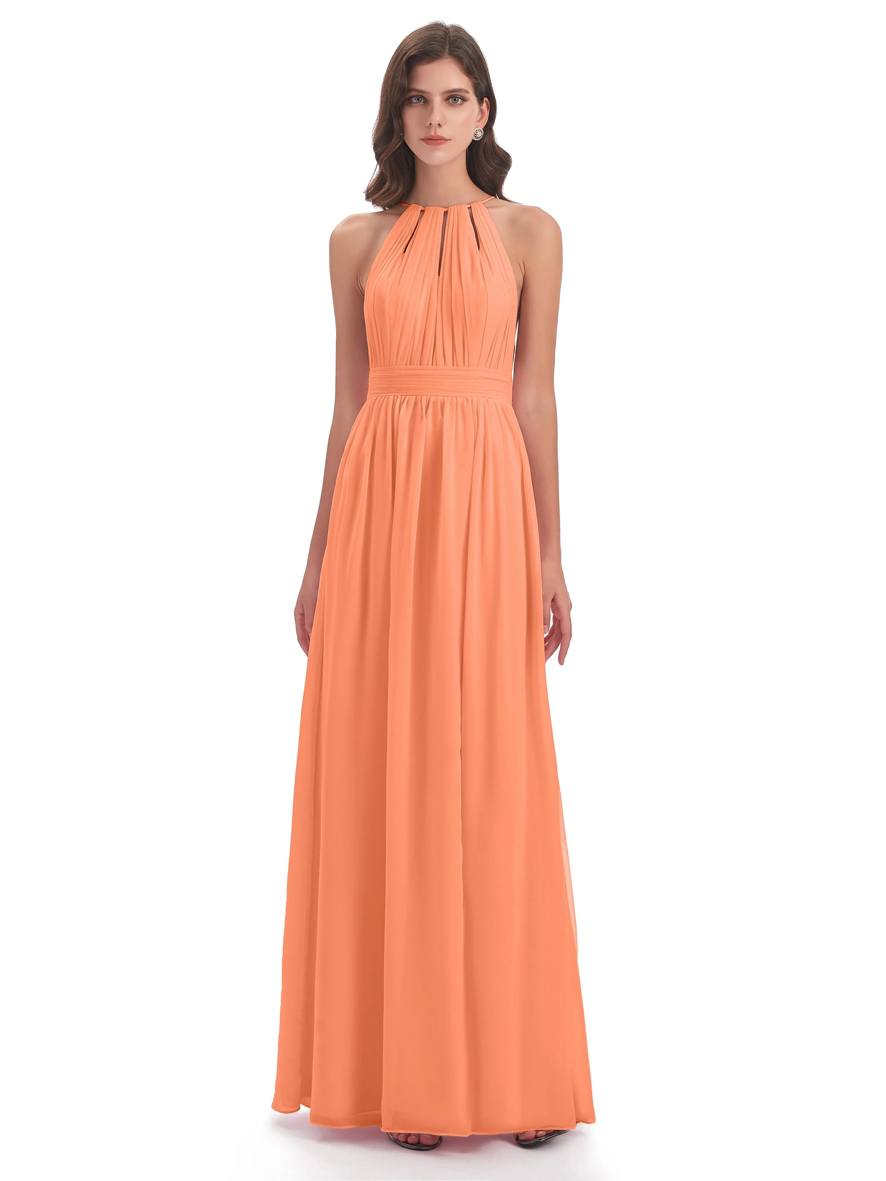 Marlowe Floor Length Halter Split Chiffon Bridesmaid Dresses