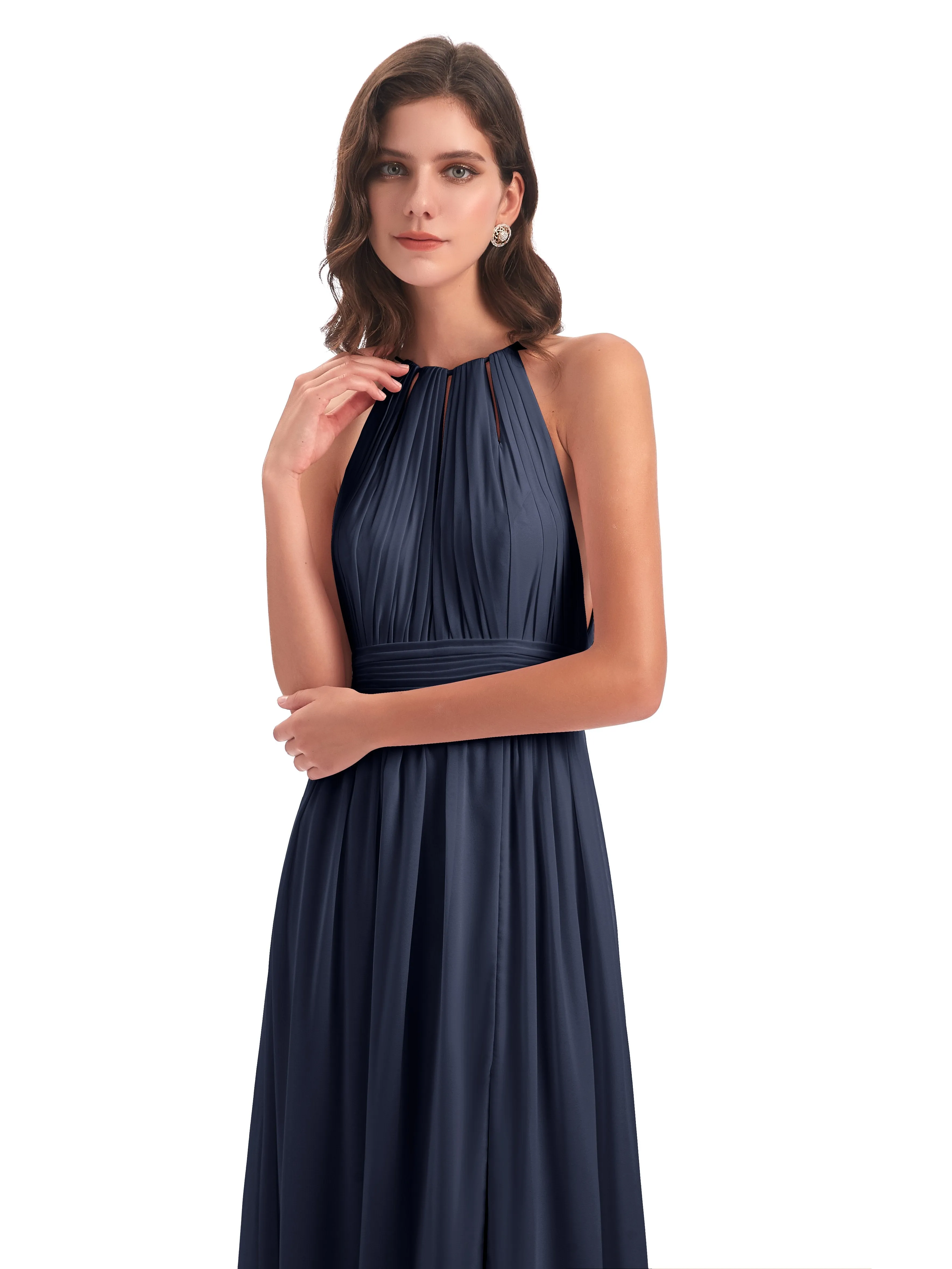 Marlowe Floor Length Halter Split Chiffon Bridesmaid Dresses
