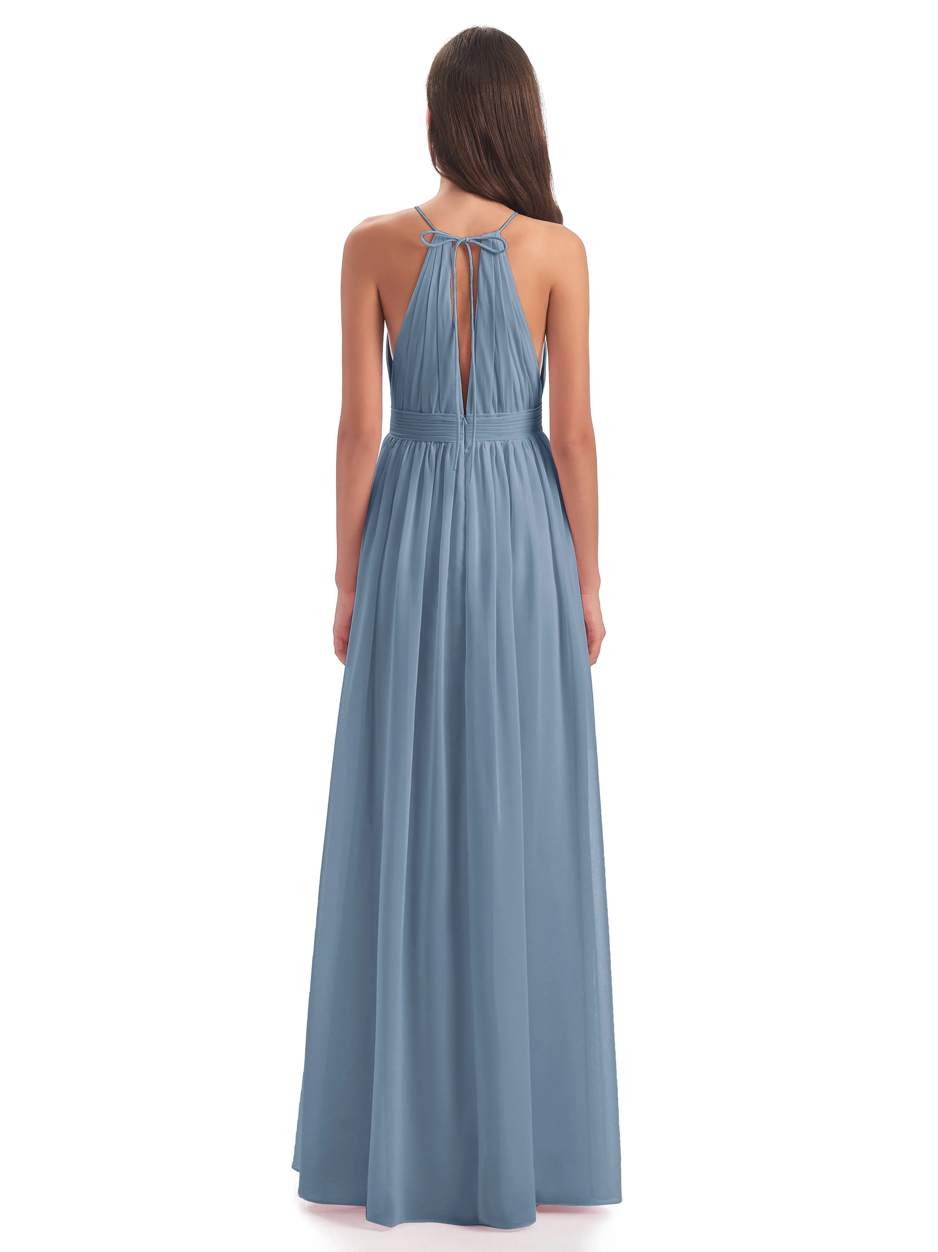Marlowe Floor Length Halter Split Chiffon Bridesmaid Dresses