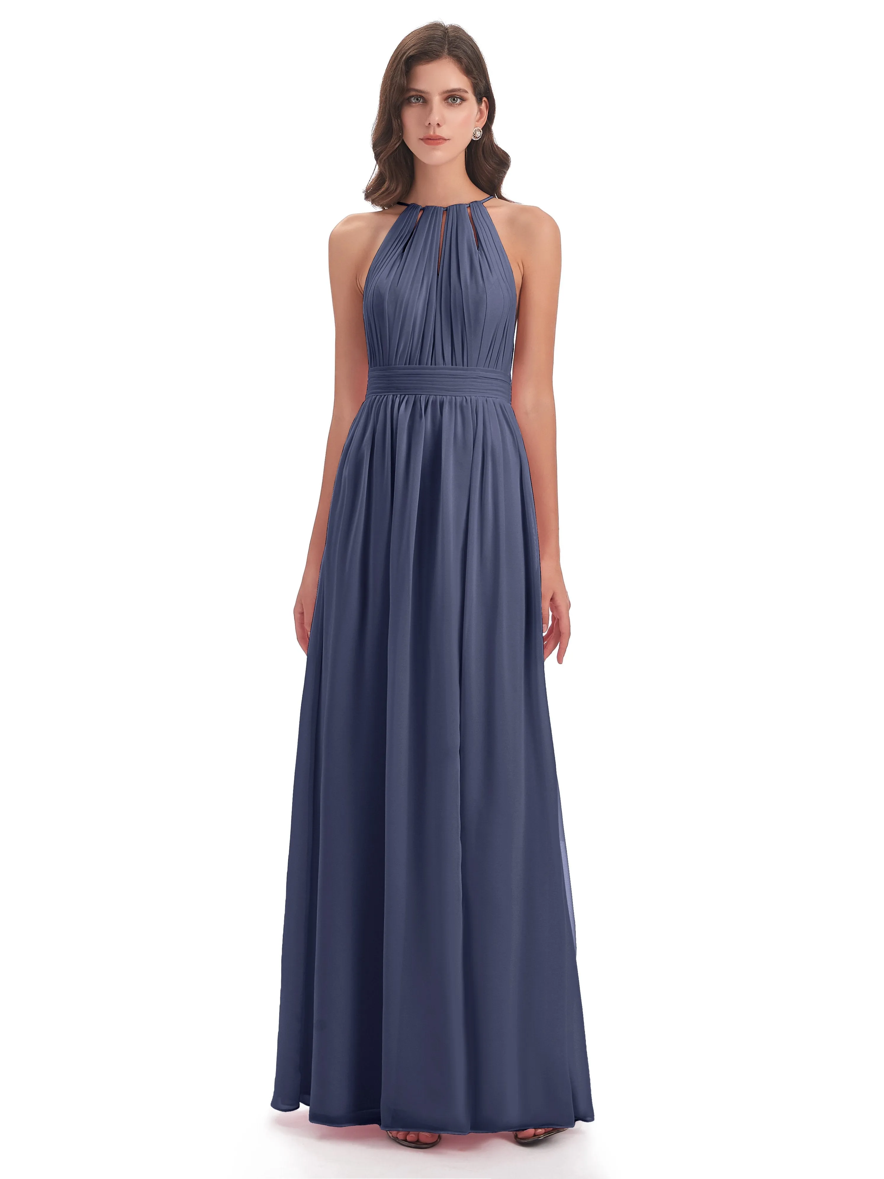 Marlowe Floor Length Halter Split Chiffon Bridesmaid Dresses