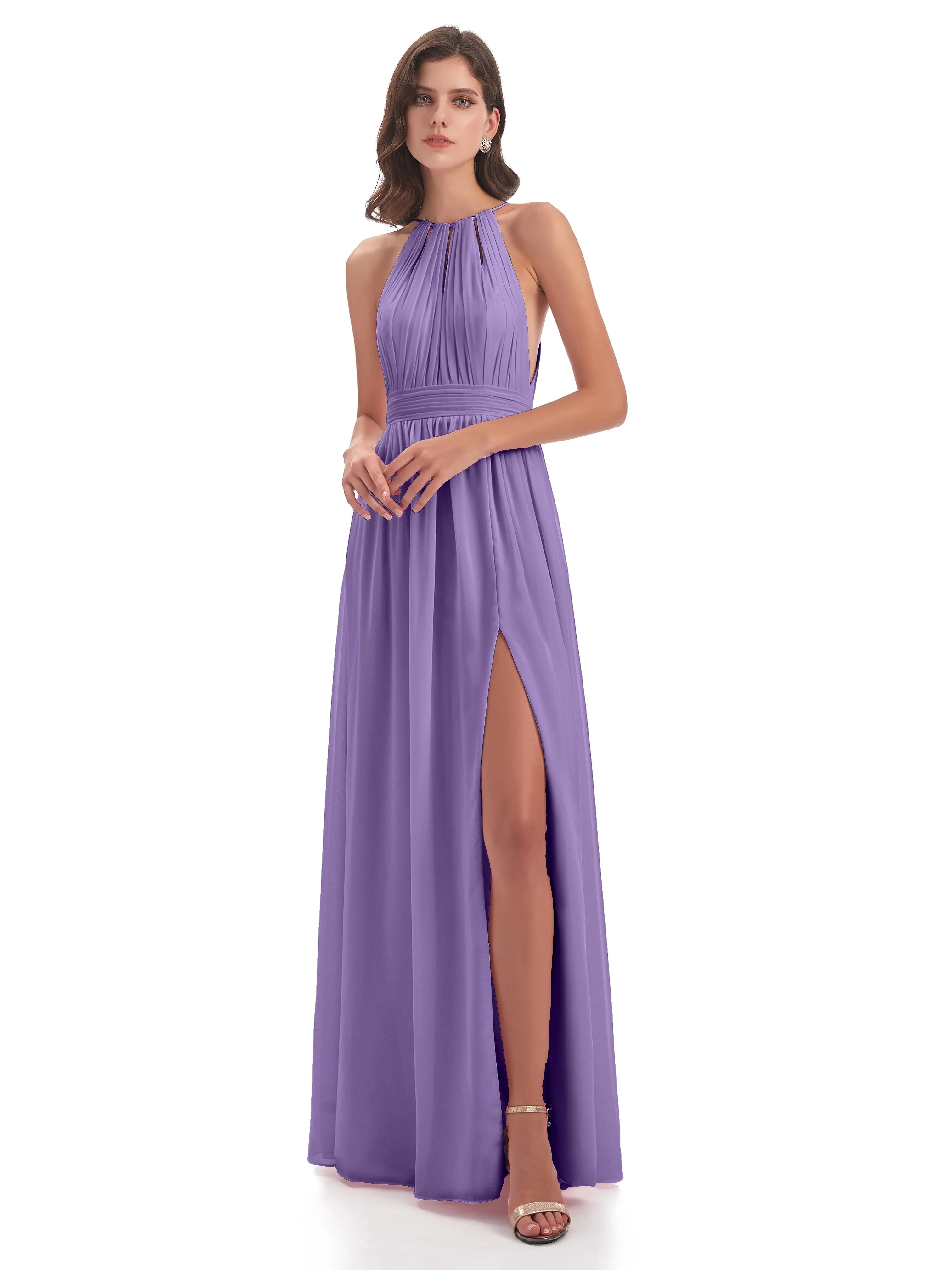 Marlowe Floor Length Halter Split Chiffon Bridesmaid Dresses