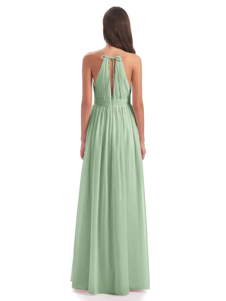 Marlowe Floor Length Halter Split Chiffon Bridesmaid Dresses