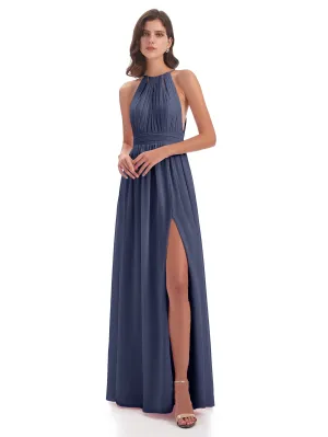 Marlowe Floor Length Halter Split Chiffon Bridesmaid Dresses