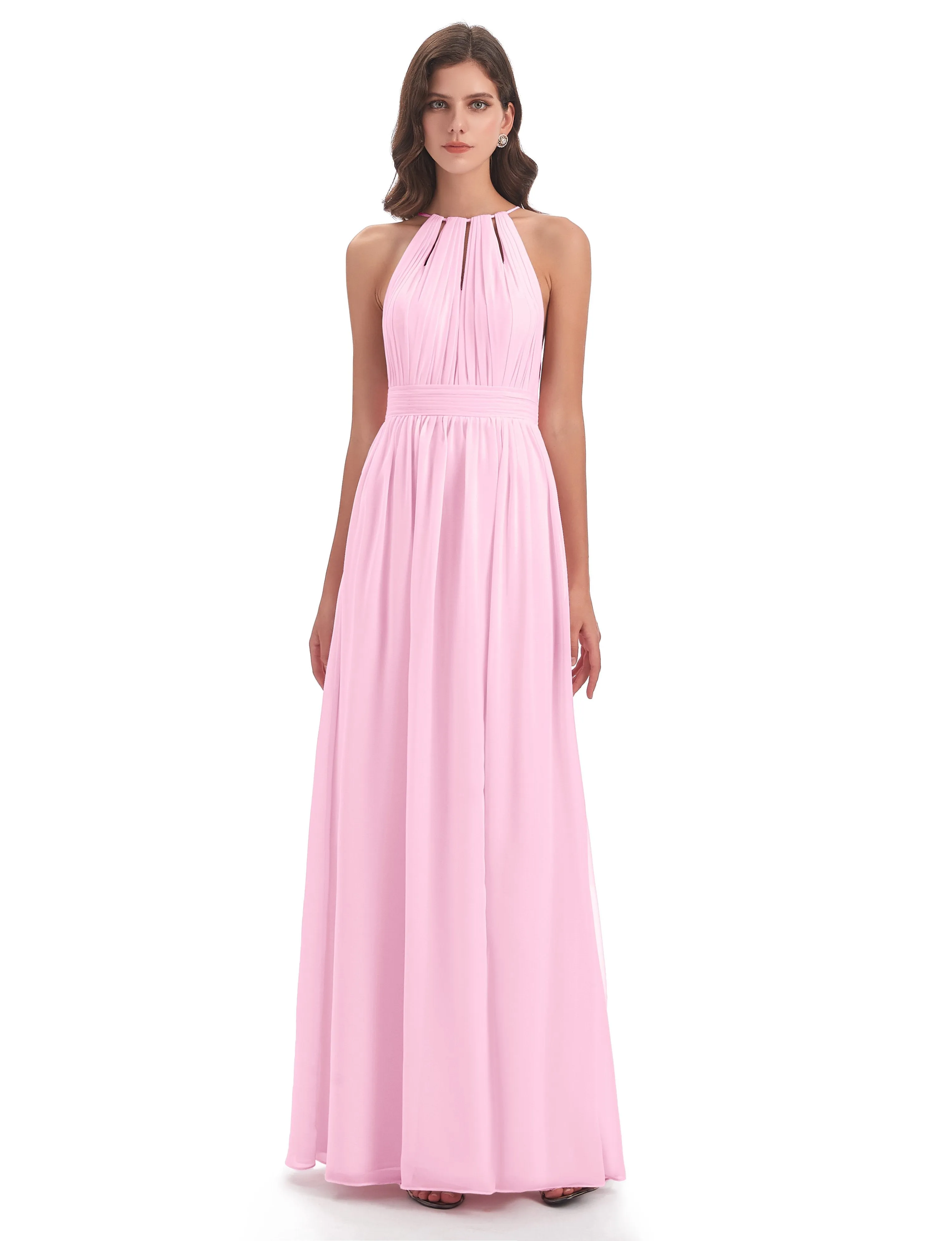 Marlowe Floor Length Halter Split Chiffon Bridesmaid Dresses