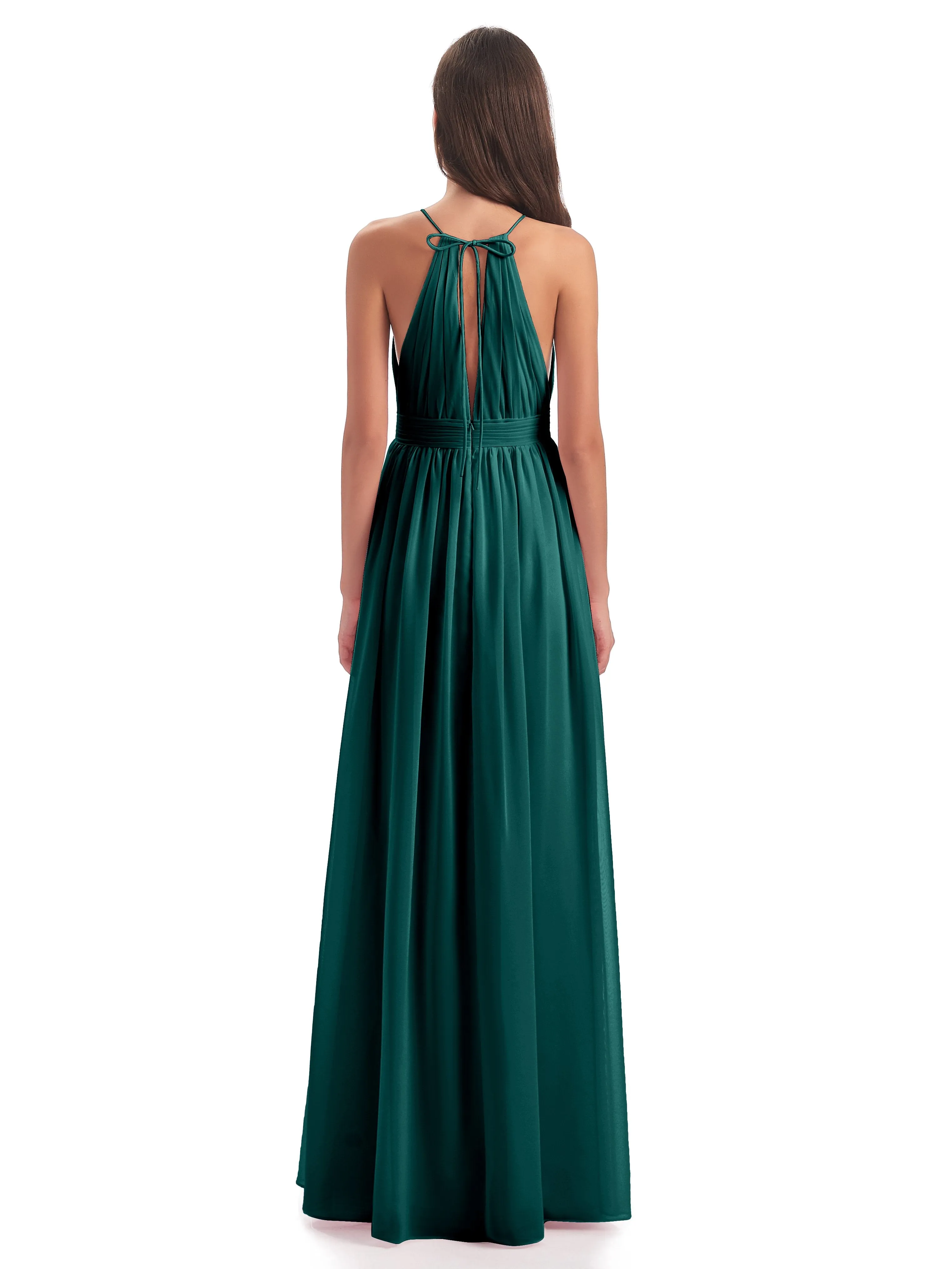 Marlowe Floor Length Halter Split Chiffon Bridesmaid Dresses