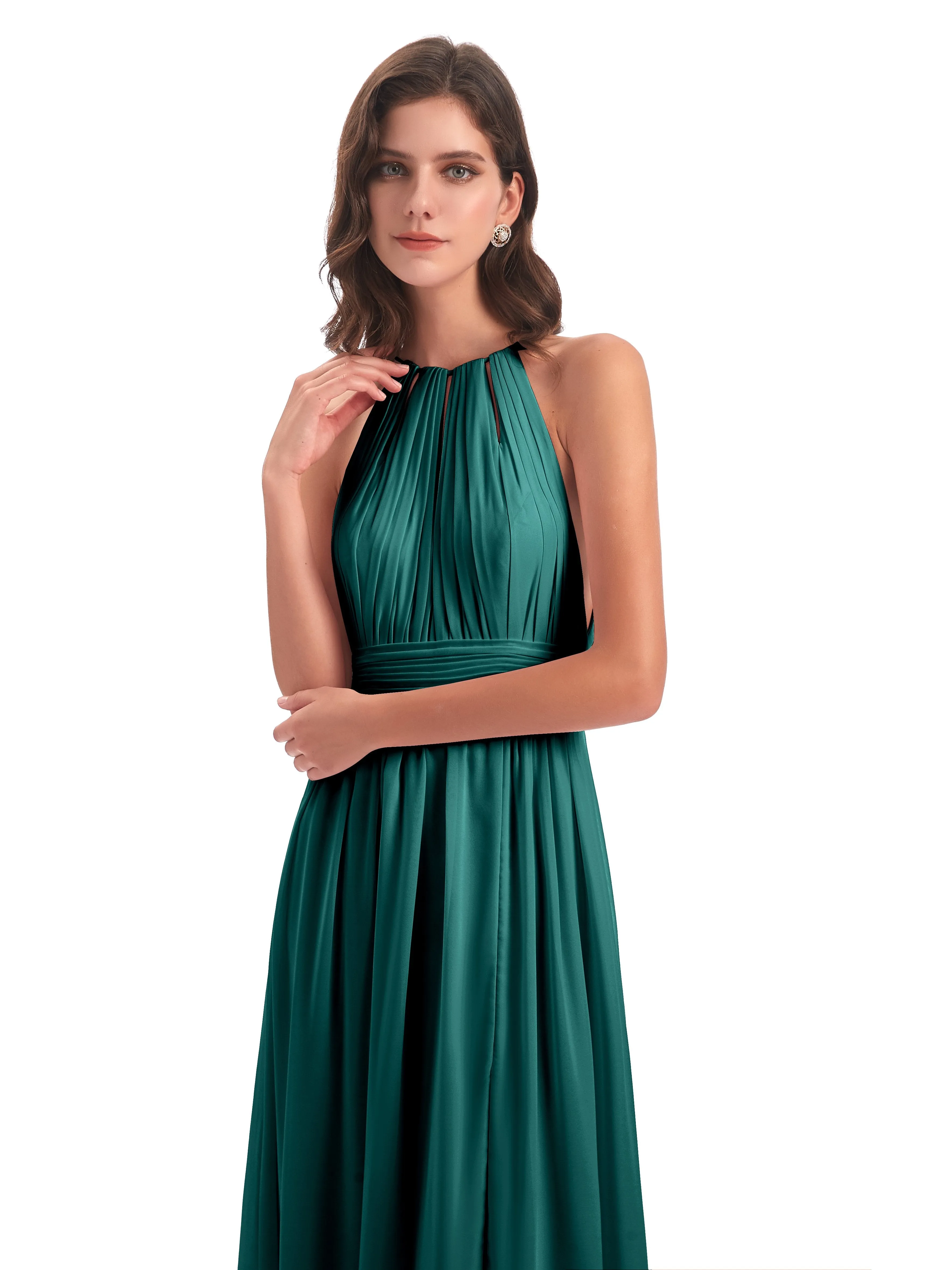 Marlowe Floor Length Halter Split Chiffon Bridesmaid Dresses