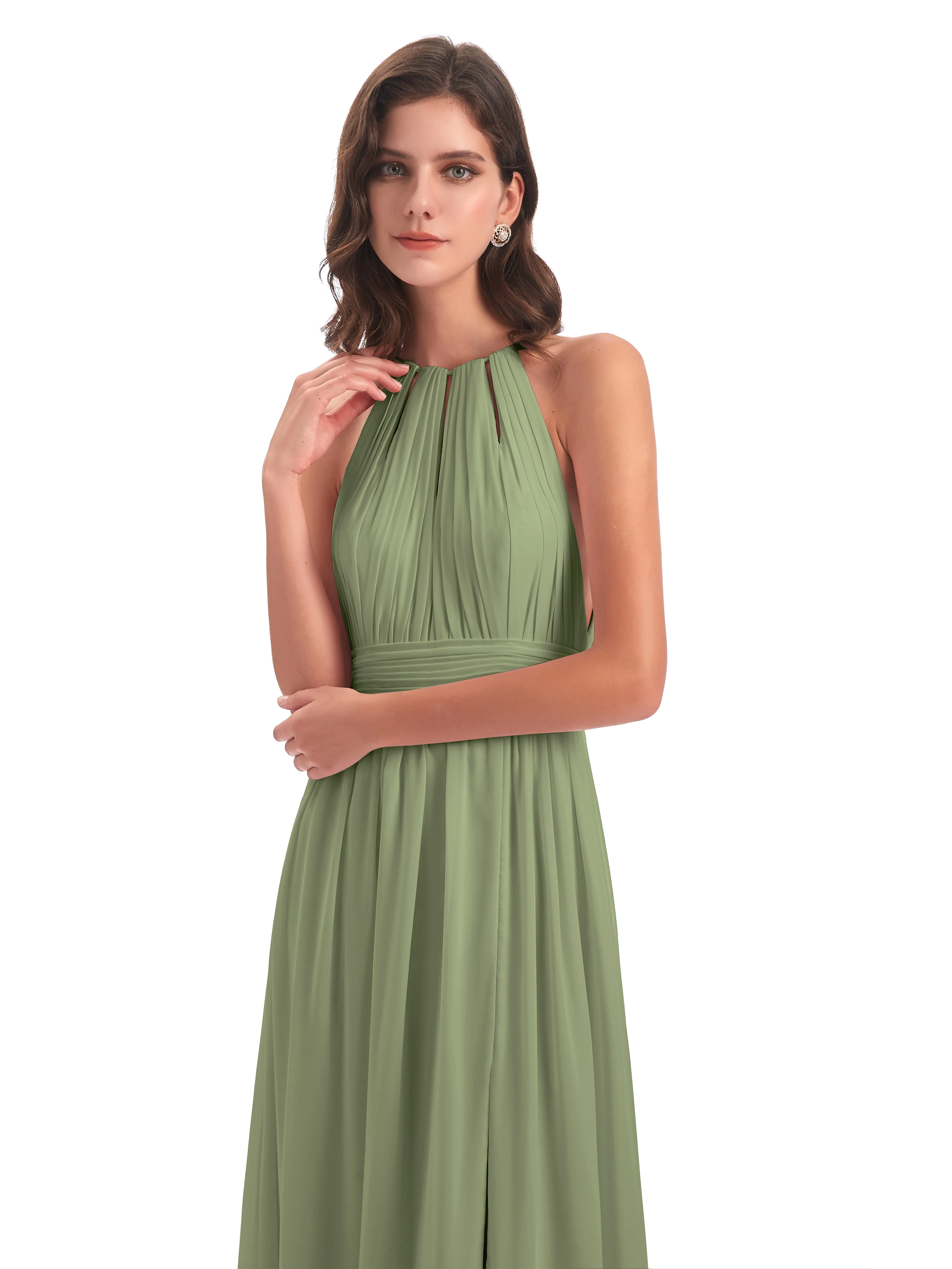 Marlowe Floor Length Halter Split Chiffon Bridesmaid Dresses