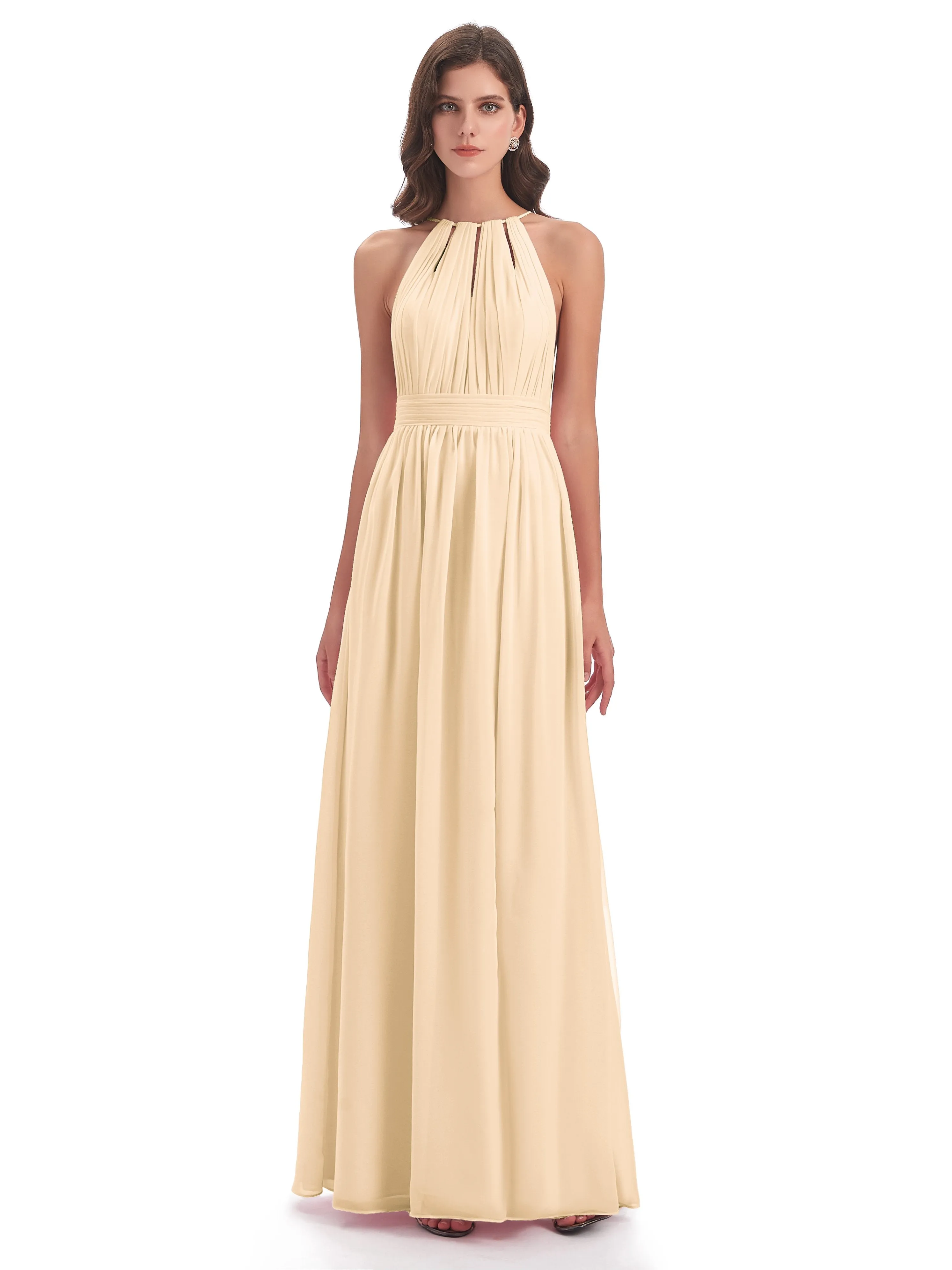 Marlowe Floor Length Halter Split Chiffon Bridesmaid Dresses