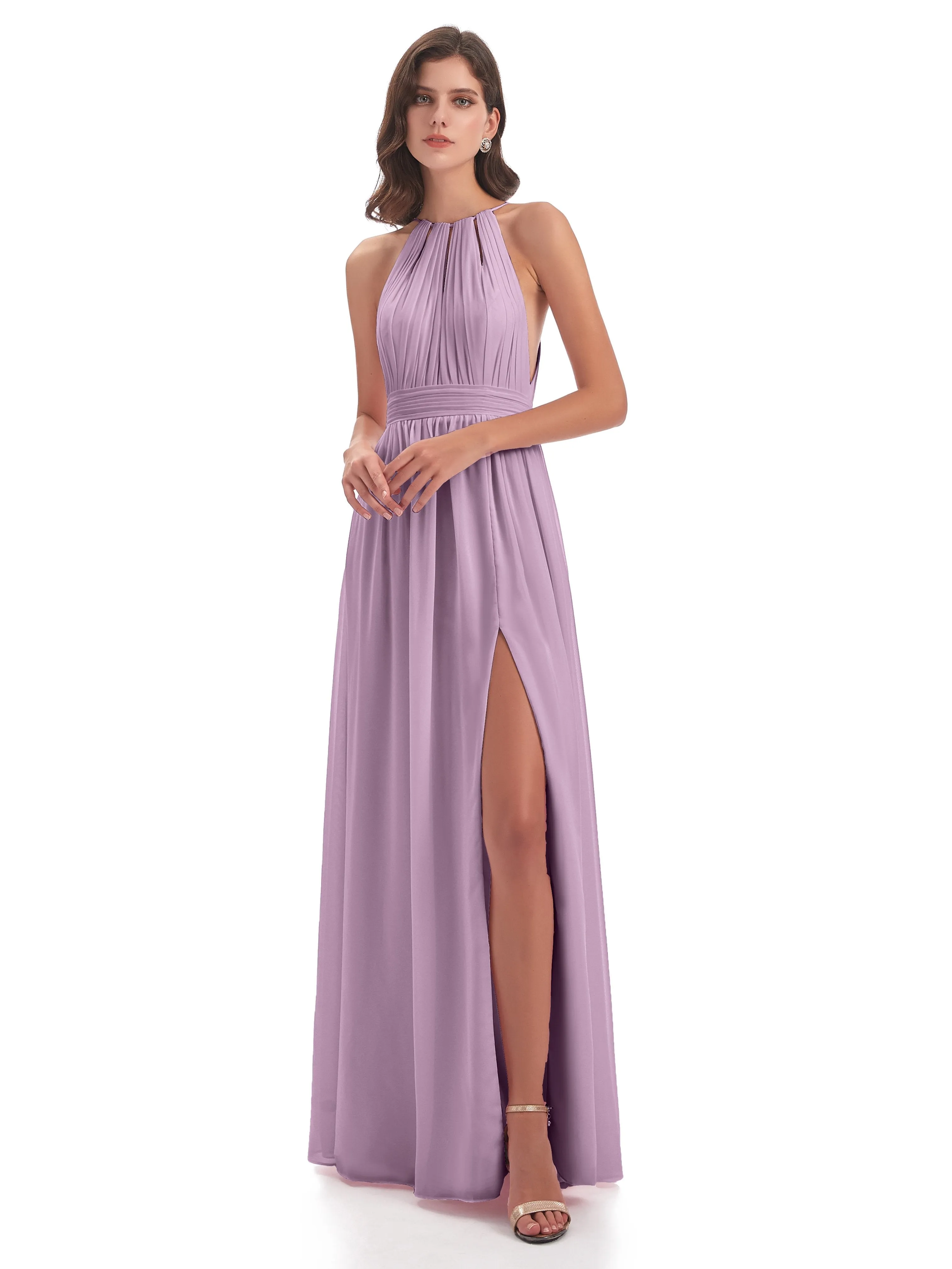 Marlowe Floor Length Halter Split Chiffon Bridesmaid Dresses