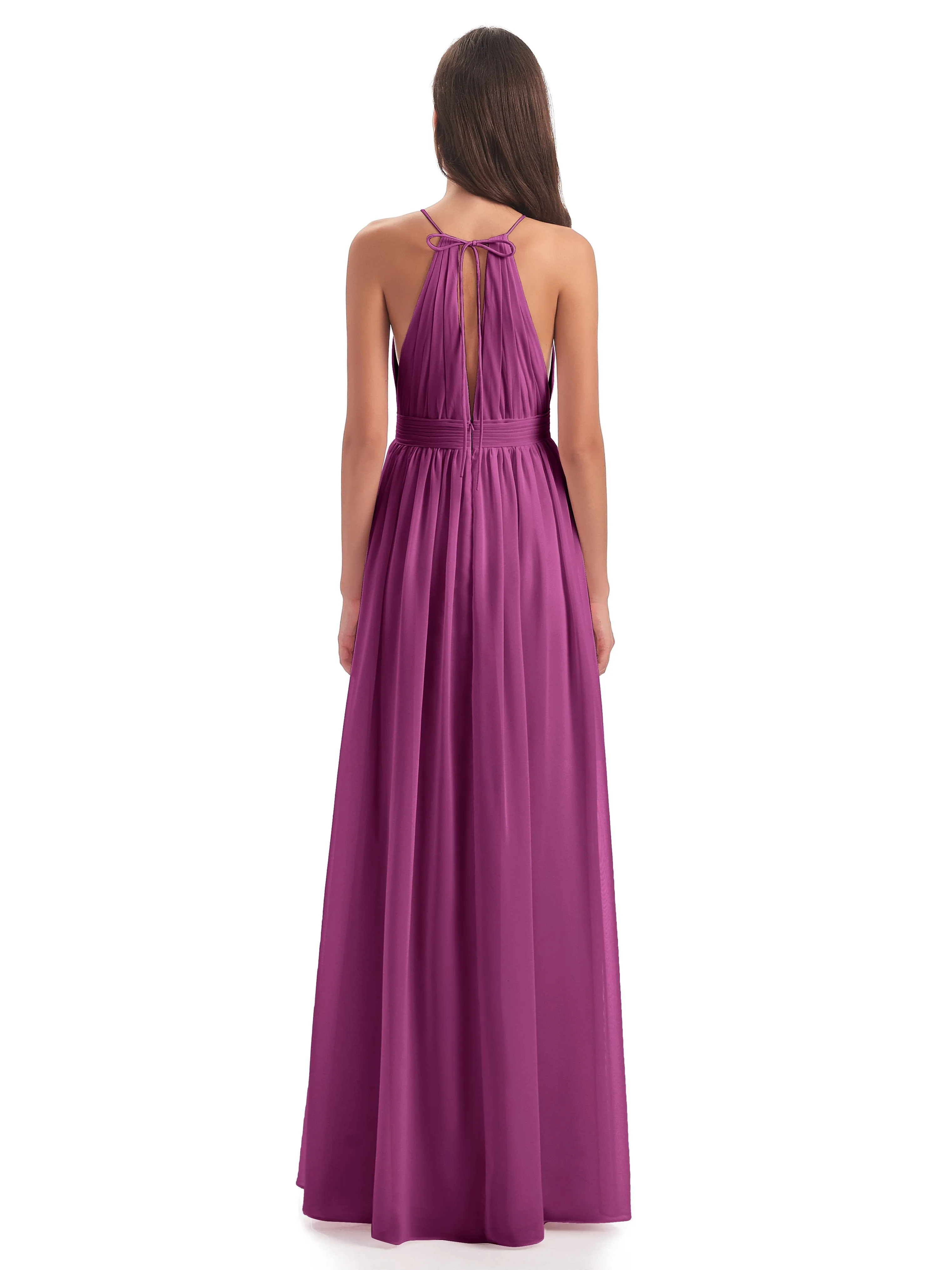 Marlowe Floor Length Halter Split Chiffon Bridesmaid Dresses