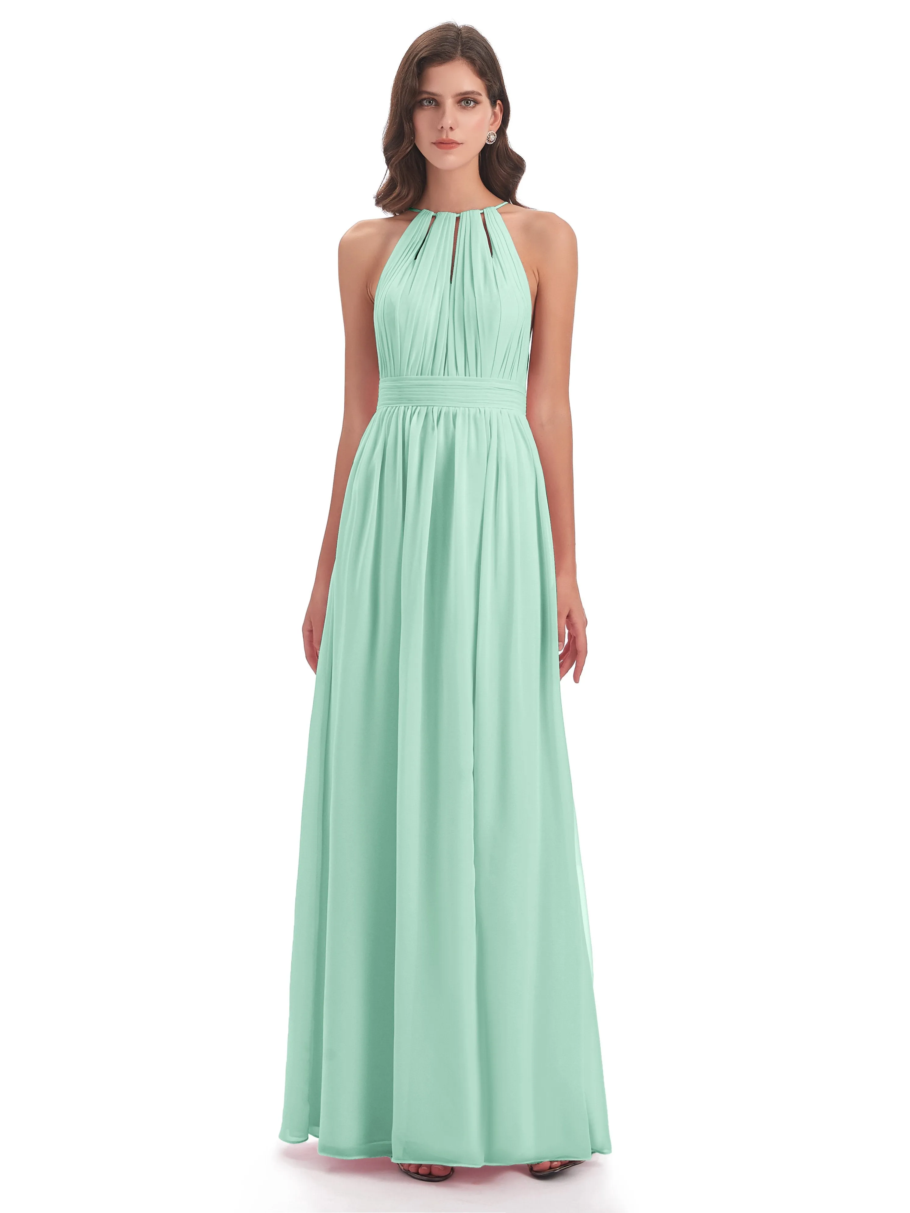 Marlowe Floor Length Halter Split Chiffon Bridesmaid Dresses