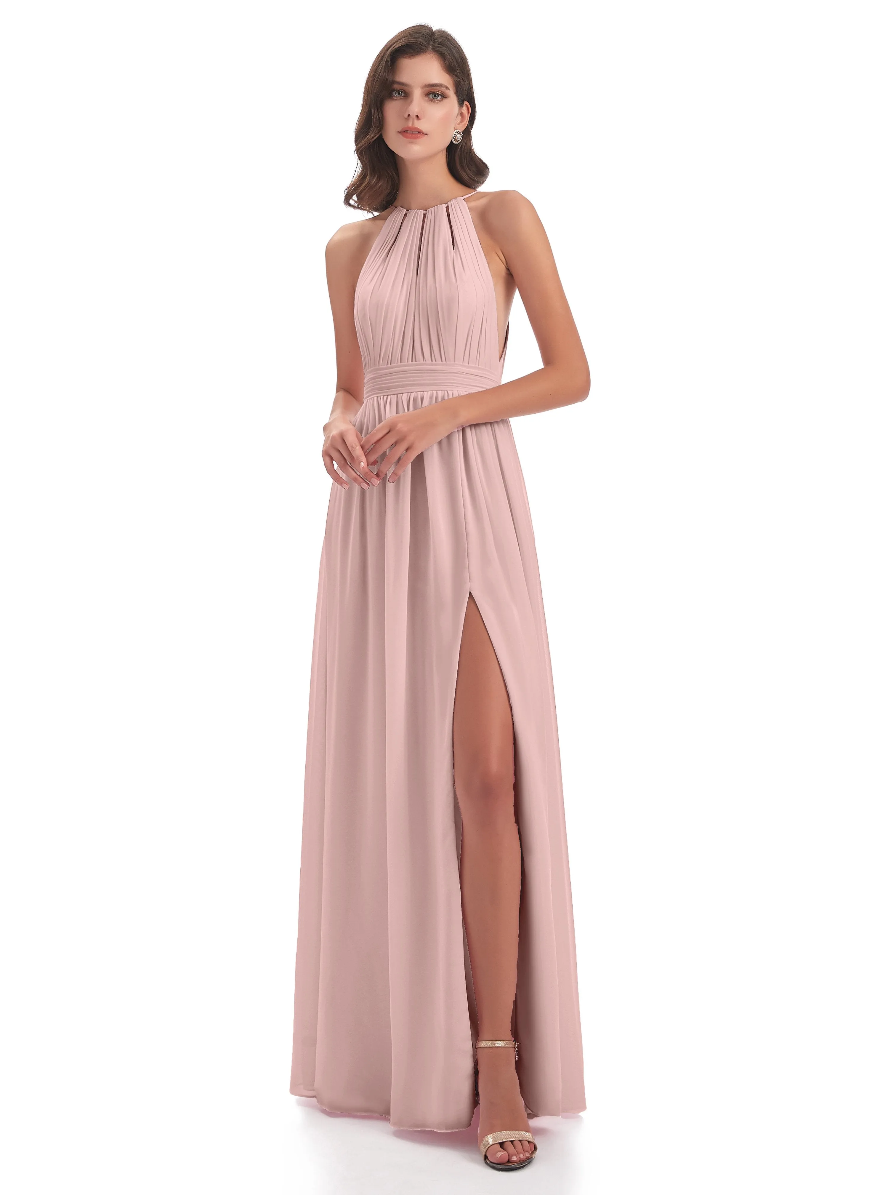 Marlowe Floor Length Halter Split Chiffon Bridesmaid Dresses