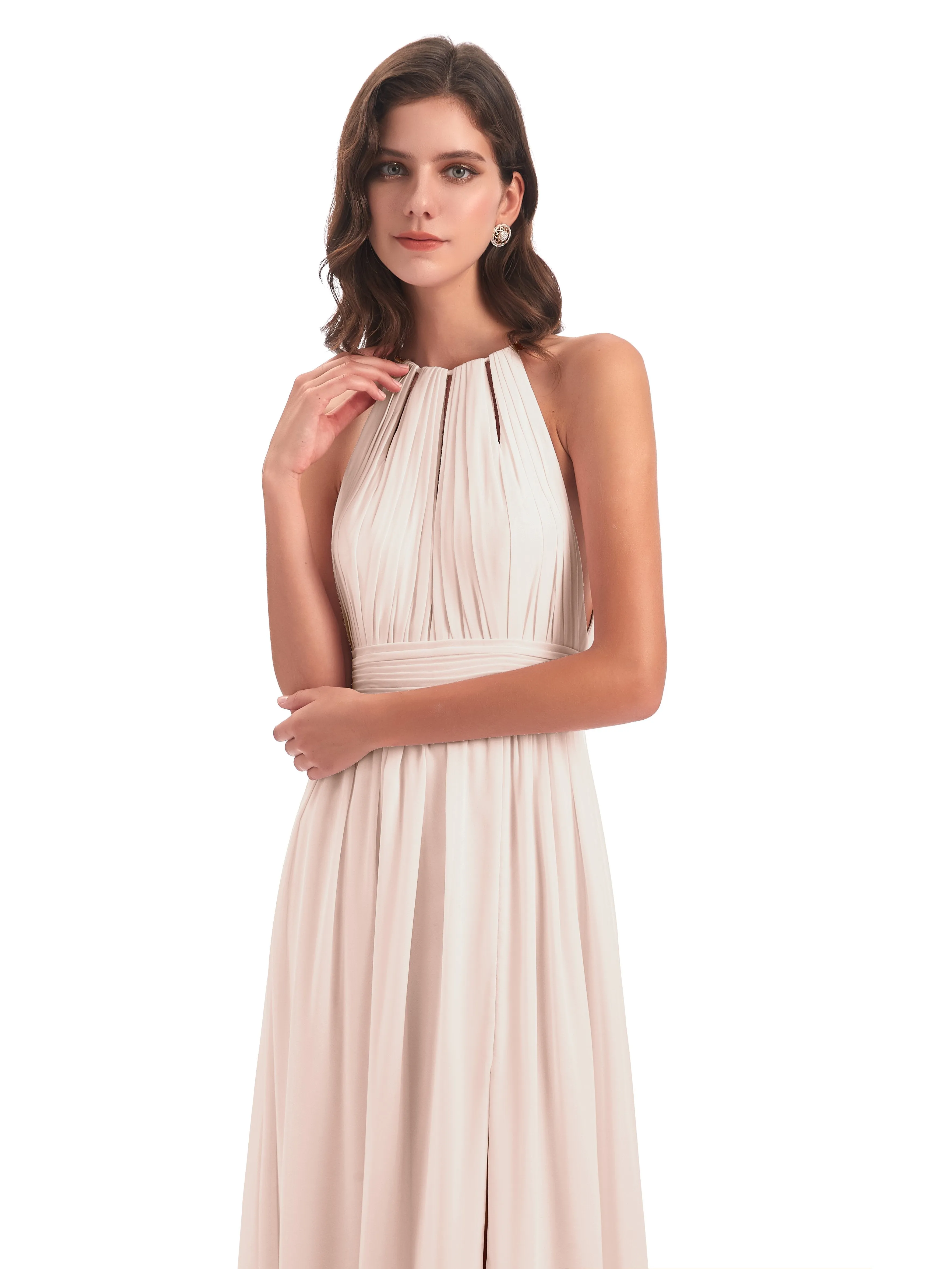 Marlowe Floor Length Halter Split Chiffon Bridesmaid Dresses
