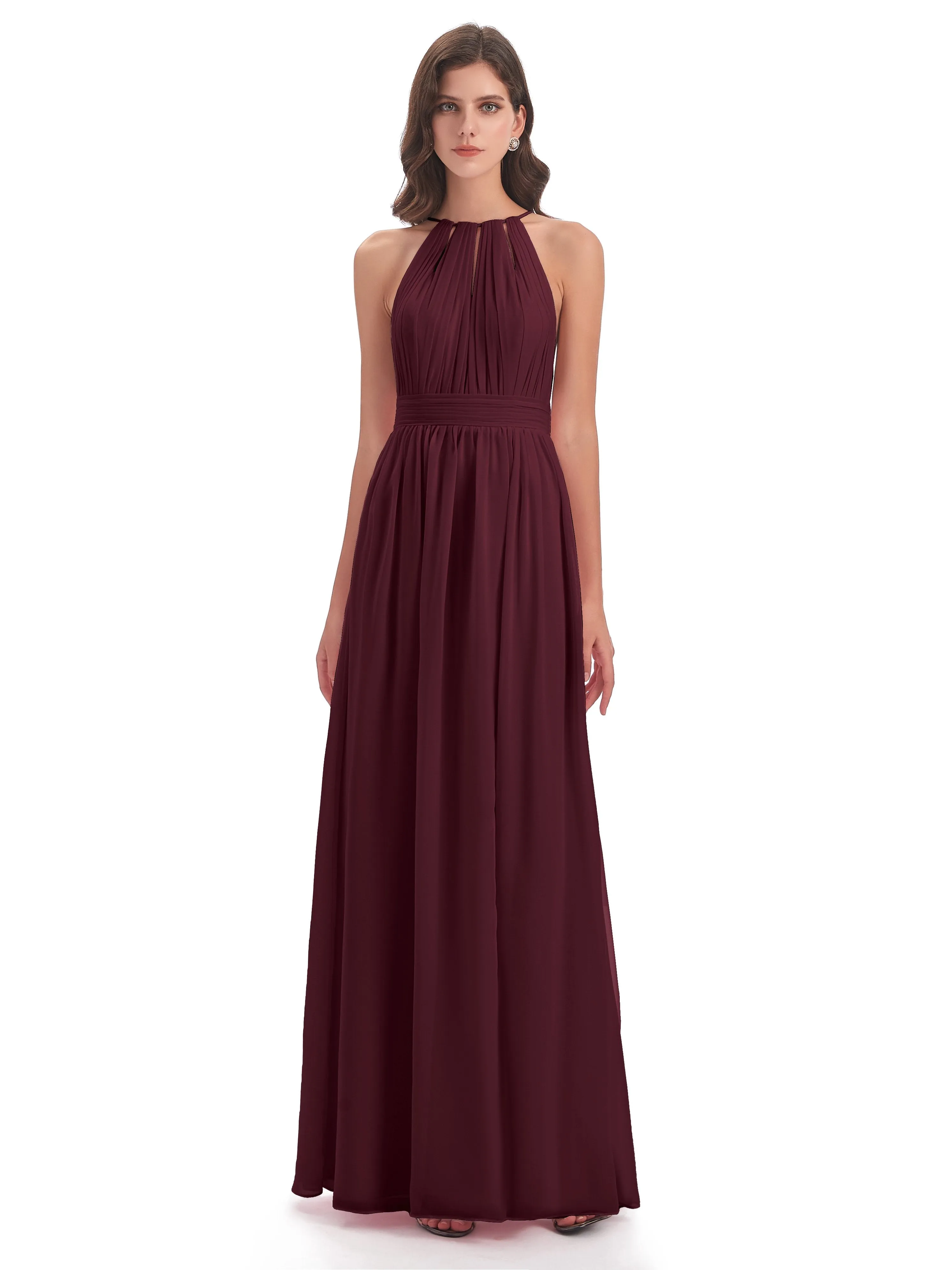 Marlowe Floor Length Halter Split Chiffon Bridesmaid Dresses