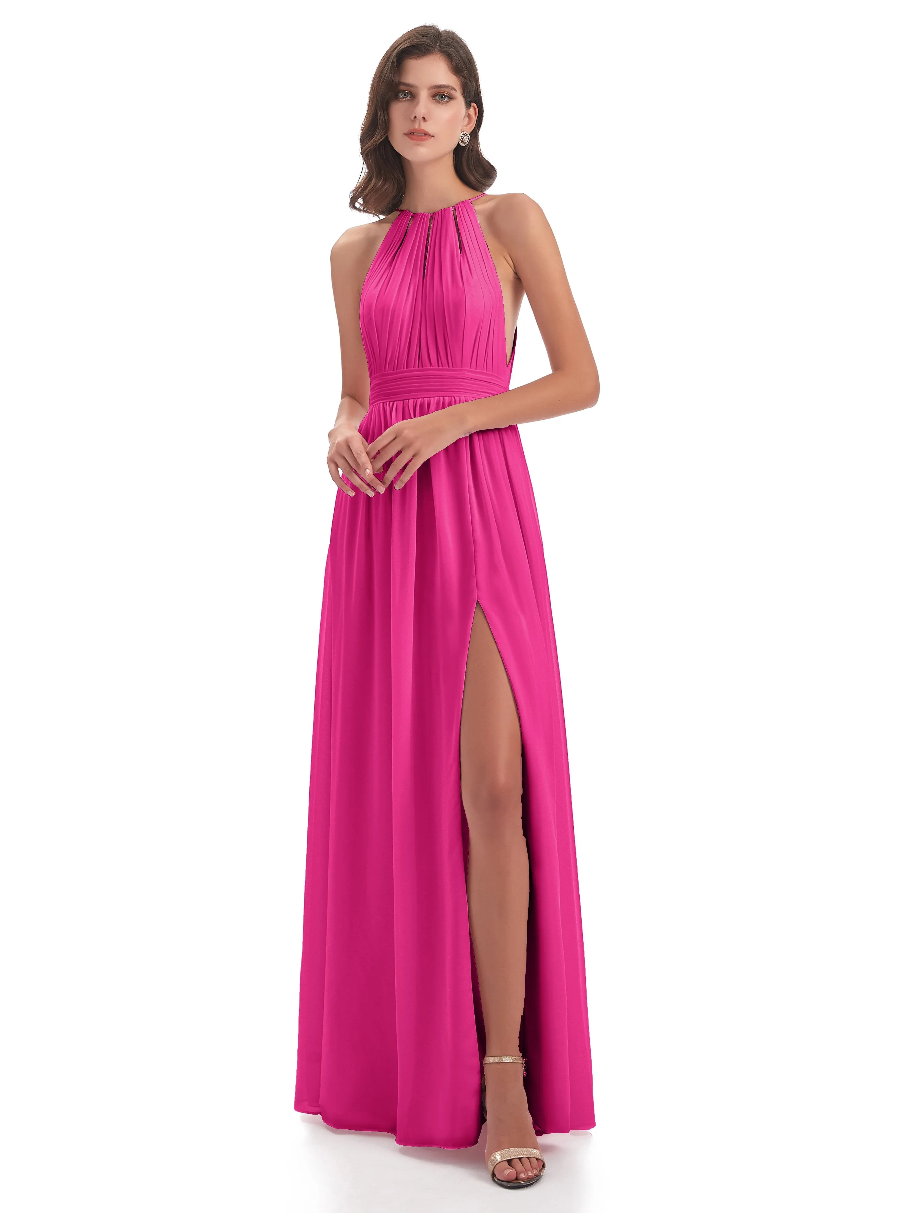 Marlowe Floor Length Halter Split Chiffon Bridesmaid Dresses