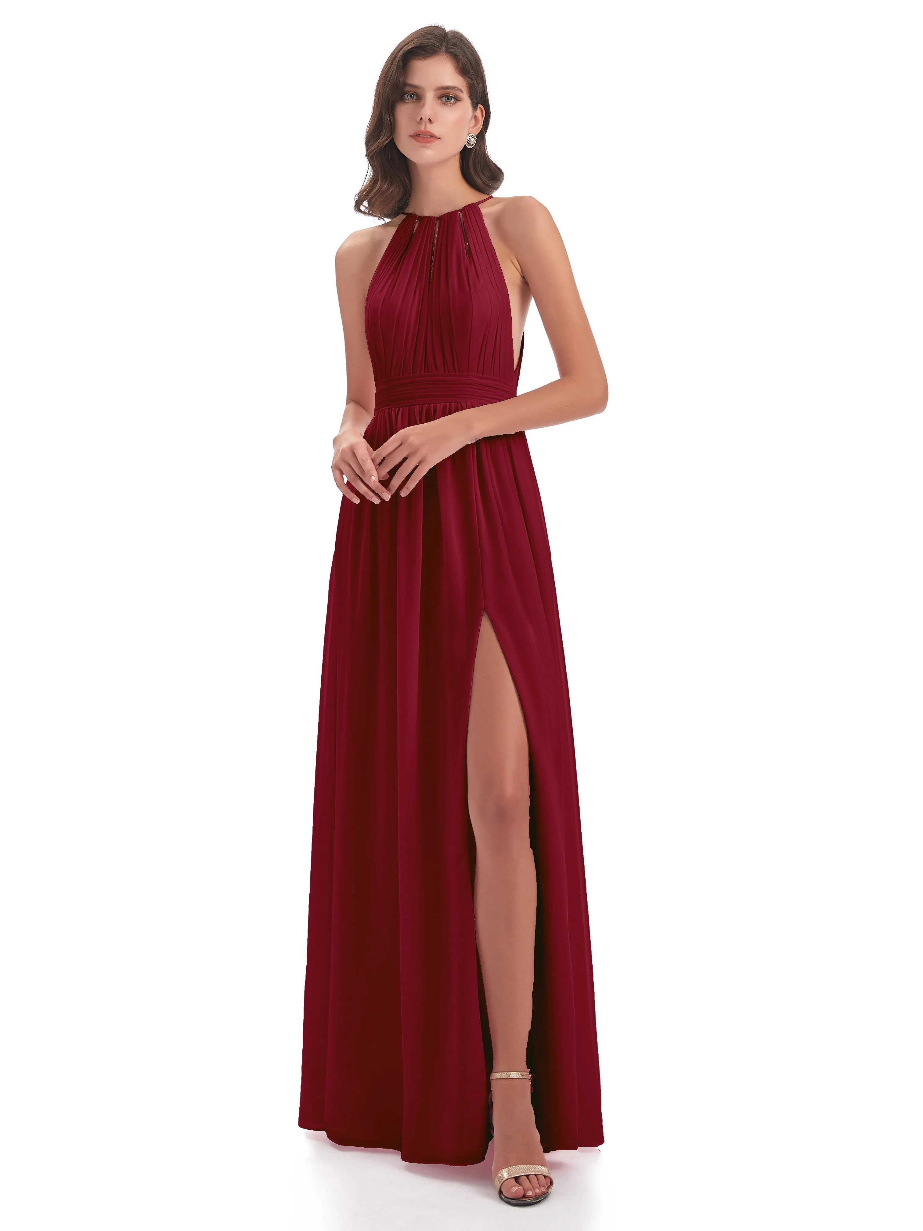 Marlowe Floor Length Halter Split Chiffon Bridesmaid Dresses