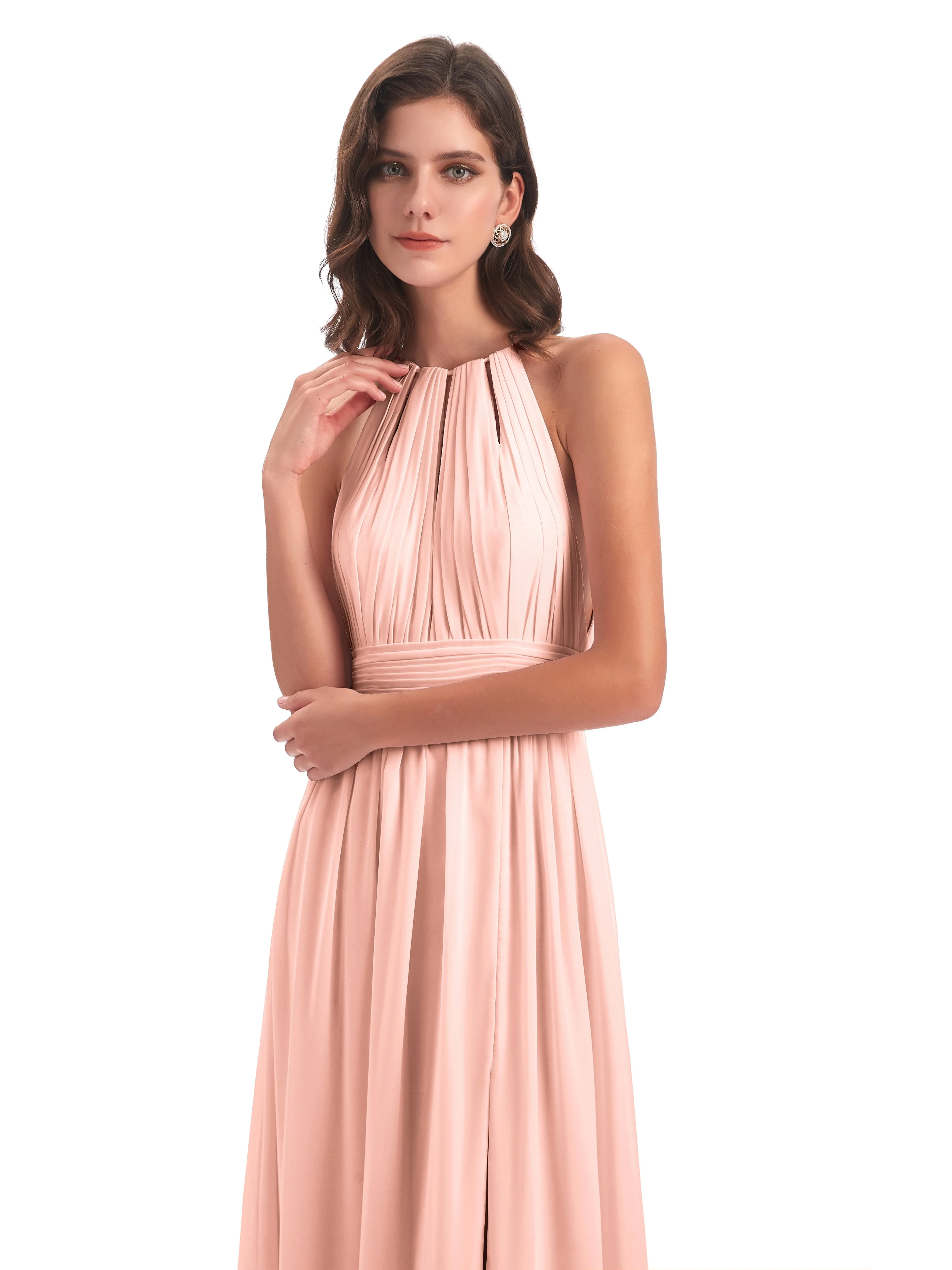 Marlowe Floor Length Halter Split Chiffon Bridesmaid Dresses